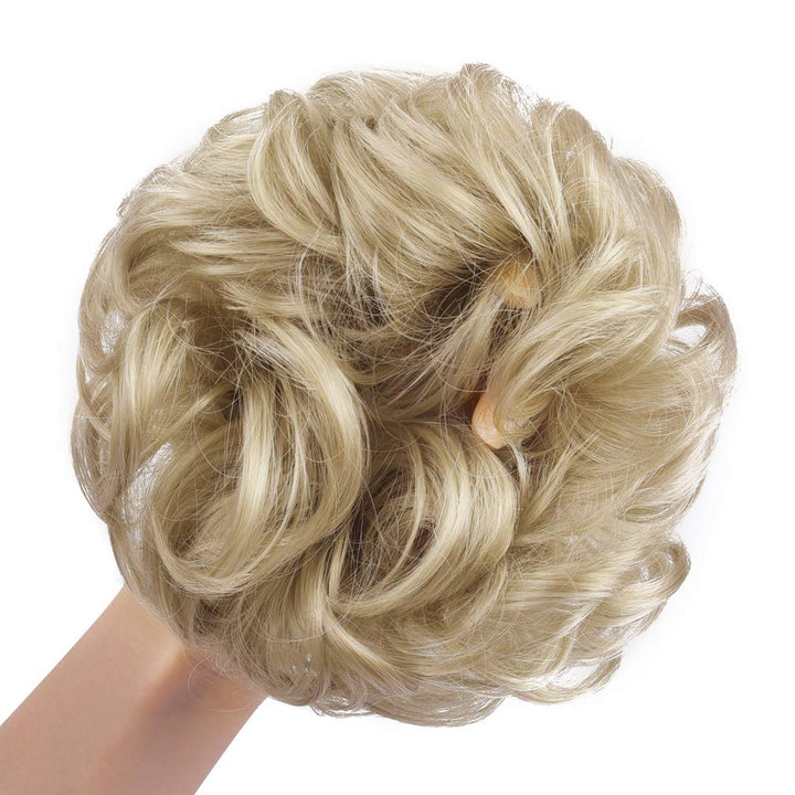 REECHO Messy Bun Hair Piece, 2PCS Tousled Updo Hair Bun Extensions Hair Scrunchies Curly Wavy Ponytail Hairpieces Hair Accessories for Women Girls - Light Ash Blonde