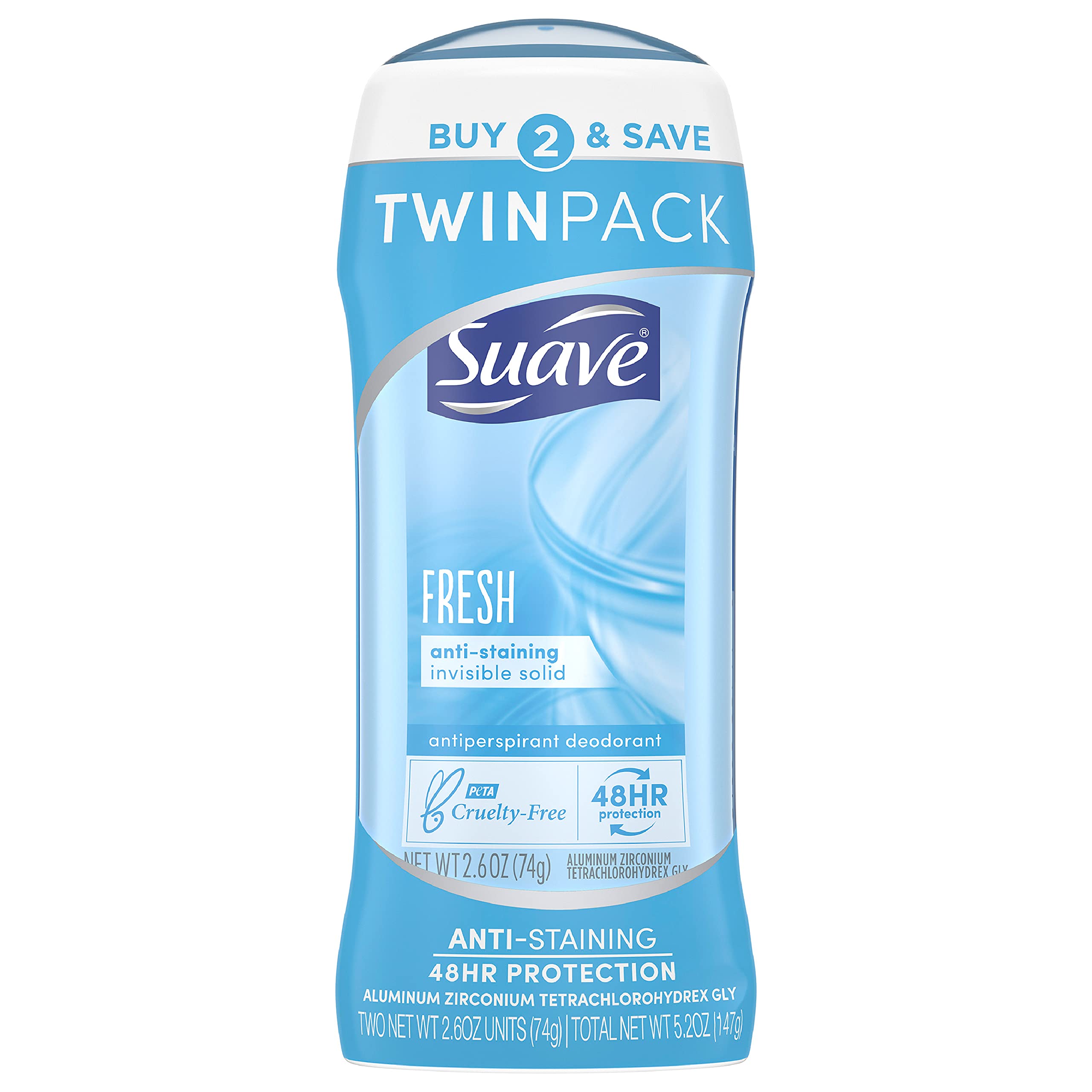 Suave Antiperspirant Deodorant, Shower Fresh 2.6 oz, Twin Pack