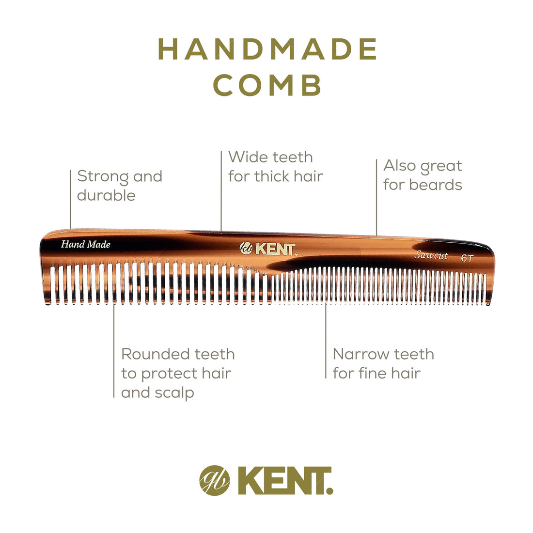 Kent Authentic Handmade Dressing Table Comb, Dark Brown, 175mm