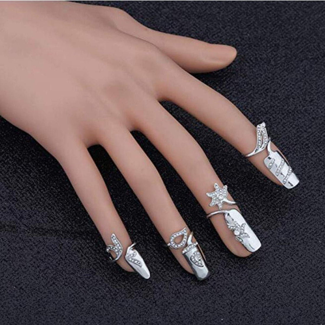 4 Pcs Fashion Rhinestone Crystal Nail Ring Manicure Fingertip Charm Finger Decoration Jewelry Accessories for Women