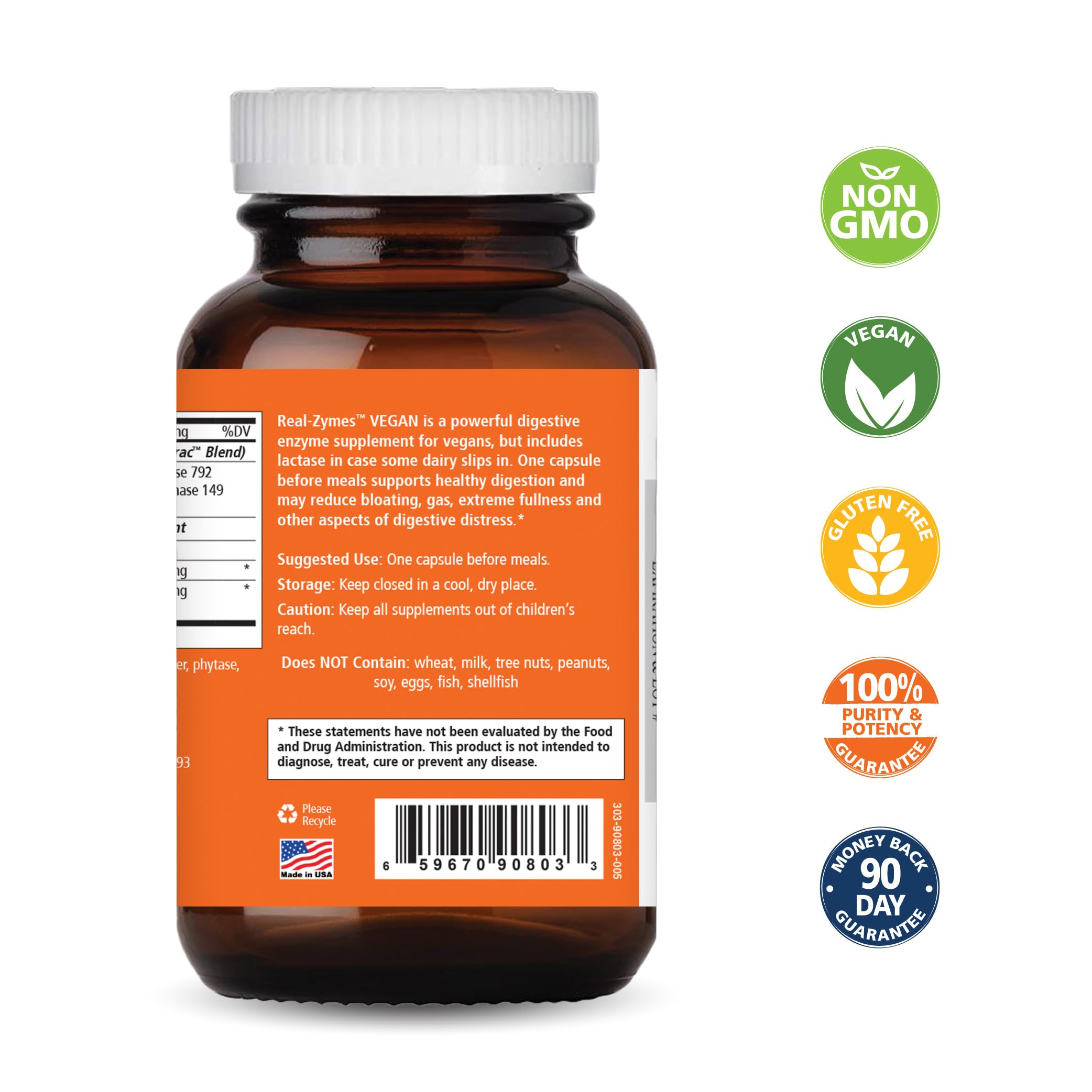 Real-Zymes™ VEGAN Digestive Enzymes Supplement with Probiotics for Better Digestion - Natural Support for Relief of Bloating, Gas, Belching, Diarrhea, Constipation, IBS, etc. - 90 Caps