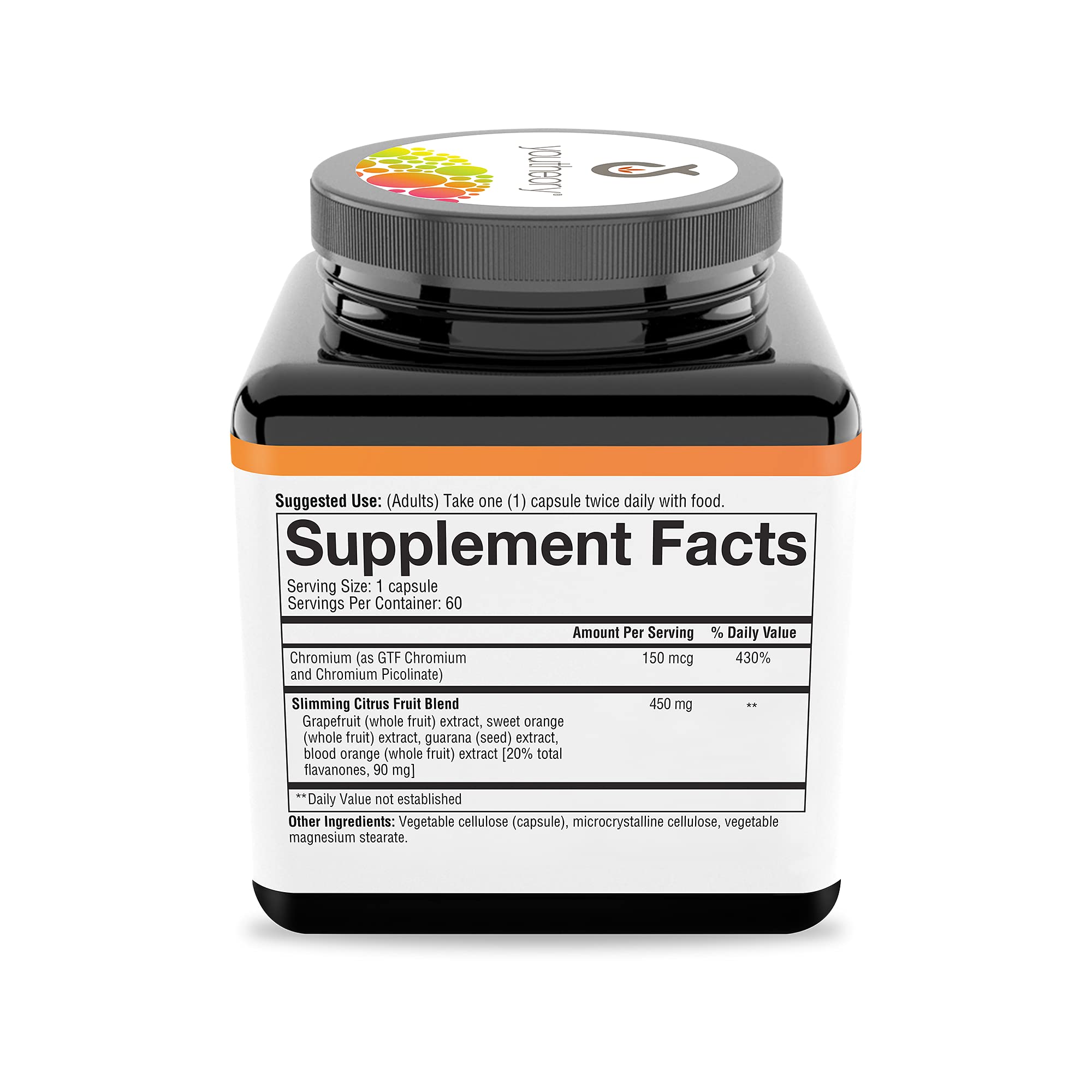 Youtheory Slimming Citrus Fruit - Vegan Health Supplement with Chromium - Supports Overall Wellness* - Dairy, Soy & Gluten Free - 60 Vegetarian Capsules