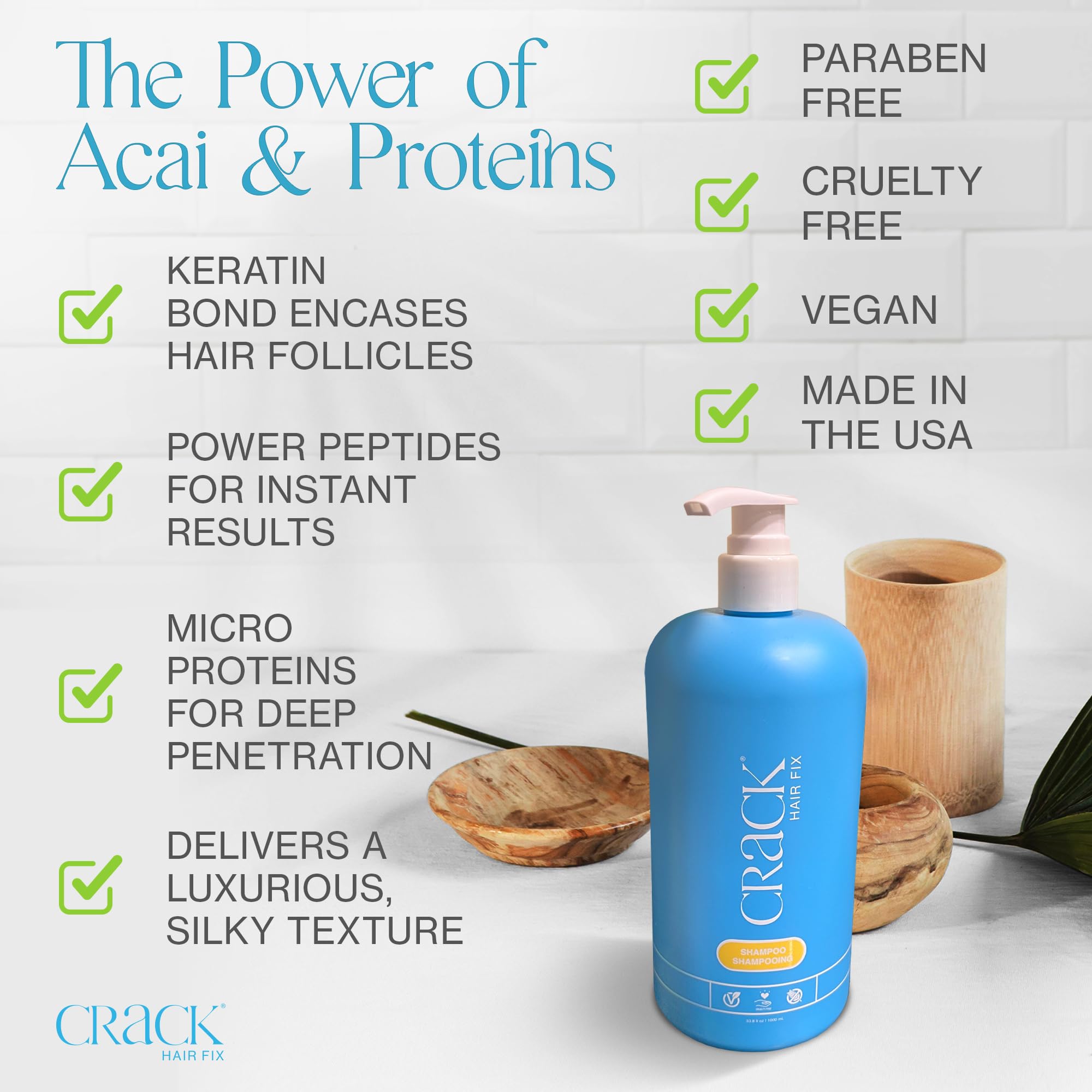 Crack HAIR FIX Shampoo with Pump | Moisturizing & Strengthening Sulfate-Free Formula | Protects Against Dryness, Reduces Breakage & Restores Shine | 33.8 Oz / 1000 mL