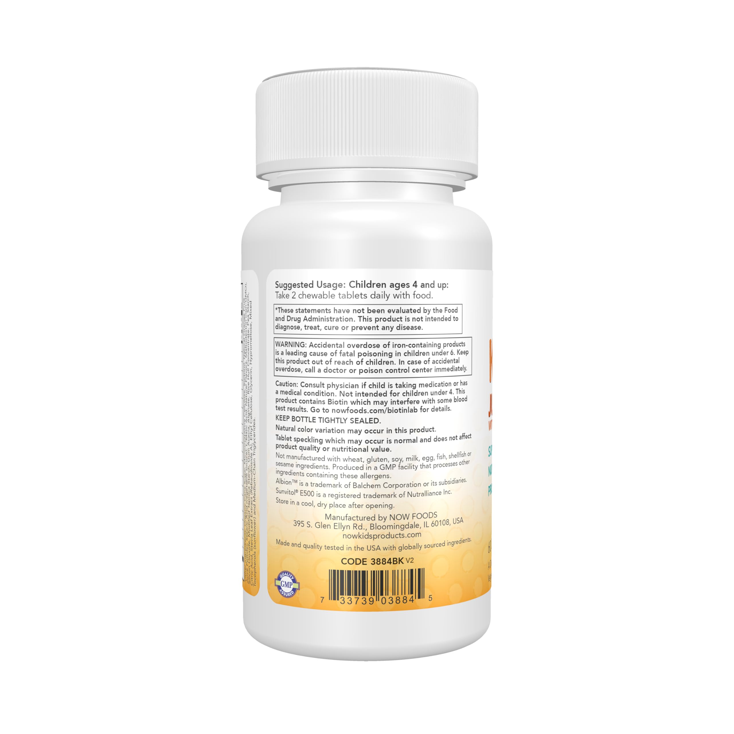 NOW Kids Supplements, Kid Vits Multivitamin, Juicy Orange, 60 Chewable Tablets