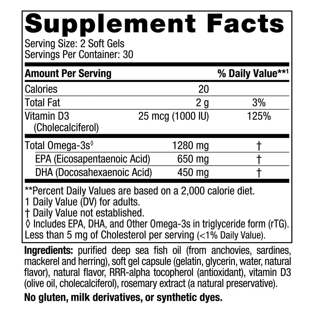 Nordic Naturals Ultimate Omega-D3, Lemon Flavor - 60 Soft Gels - 1280 mg Omega-3 + 1000 IU Vitamin D3 - Omega-3 Fish Oil - EPA & DHA - Promotes Brain, Heart, Joint, & Immune Health - 30 Servings