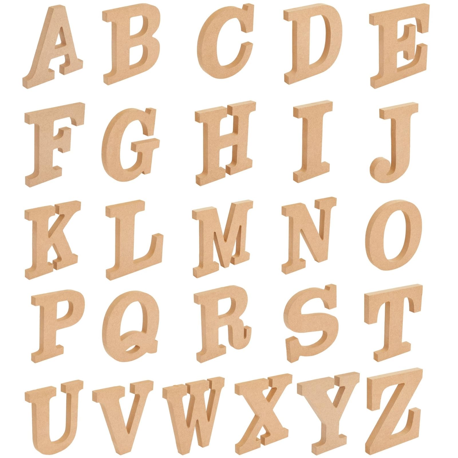 Wooden Alphabet Letters for DIY Crafts, 3D Letters for Home Wall Decor (4 in, 2 of Each Letter, 52 Pieces)