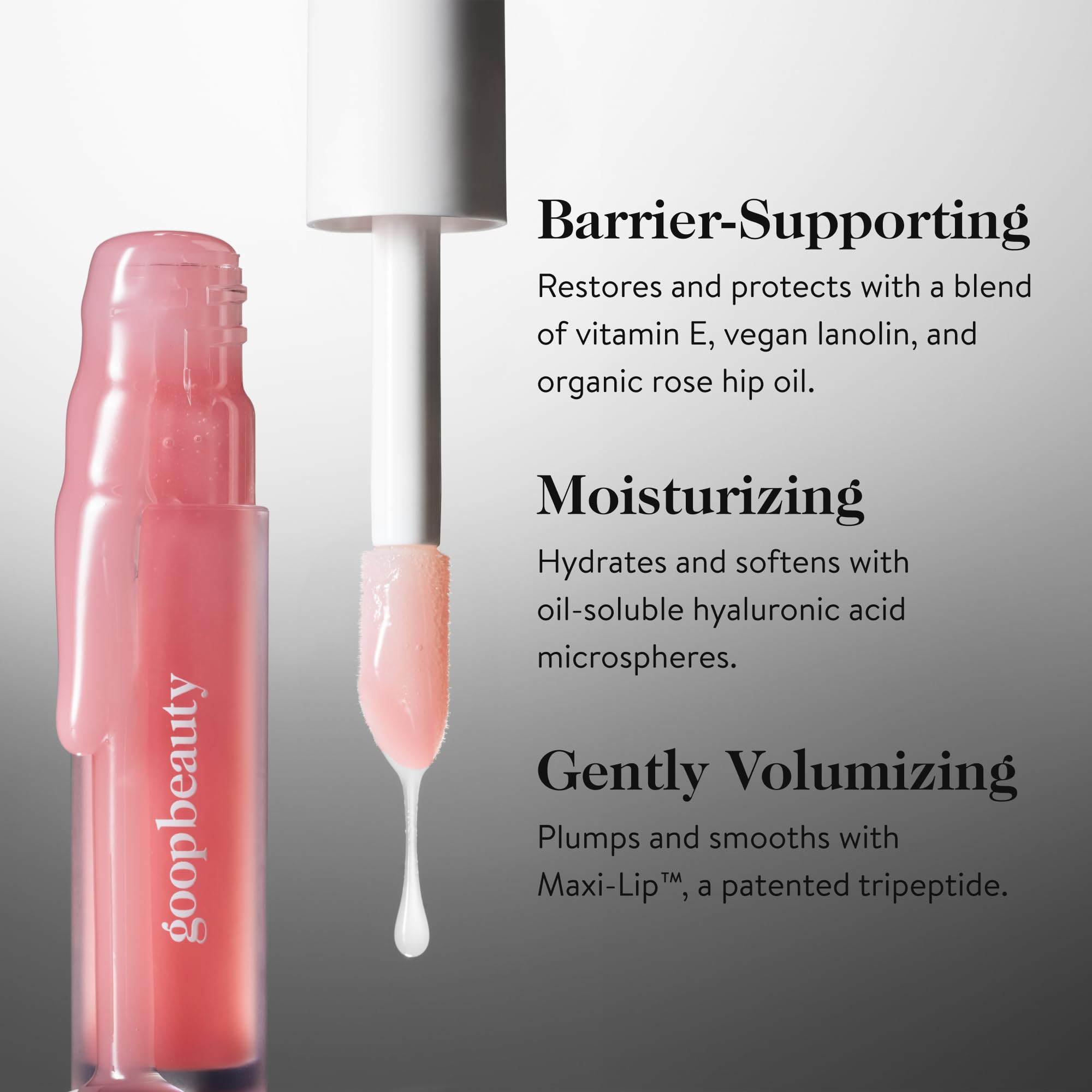 goop Beauty Hydra-Barrier Gel Gloss | Hydrating Lip Gloss to Moisturize & Plump Lips | Hyaluronic Acid & Vitamin E | Glaze - Palest Clear Pink | 0.13 oz