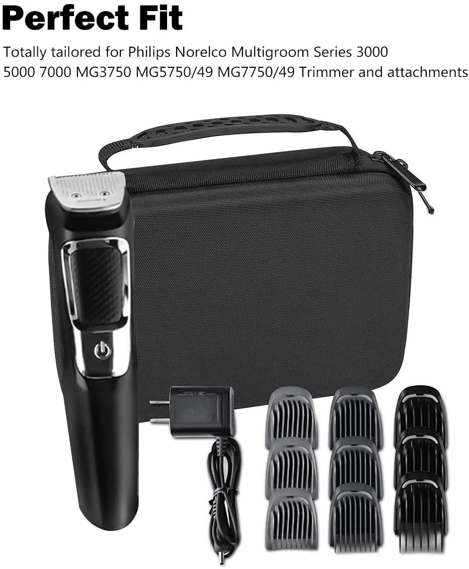 ProCase Hard Travel Case for Multigroom Series 3000 5000 7000 MG3750 MG5750/49 MG7750/49 Men's Electric Trimmer Shaver and Attachments Father's Day Choice -Black