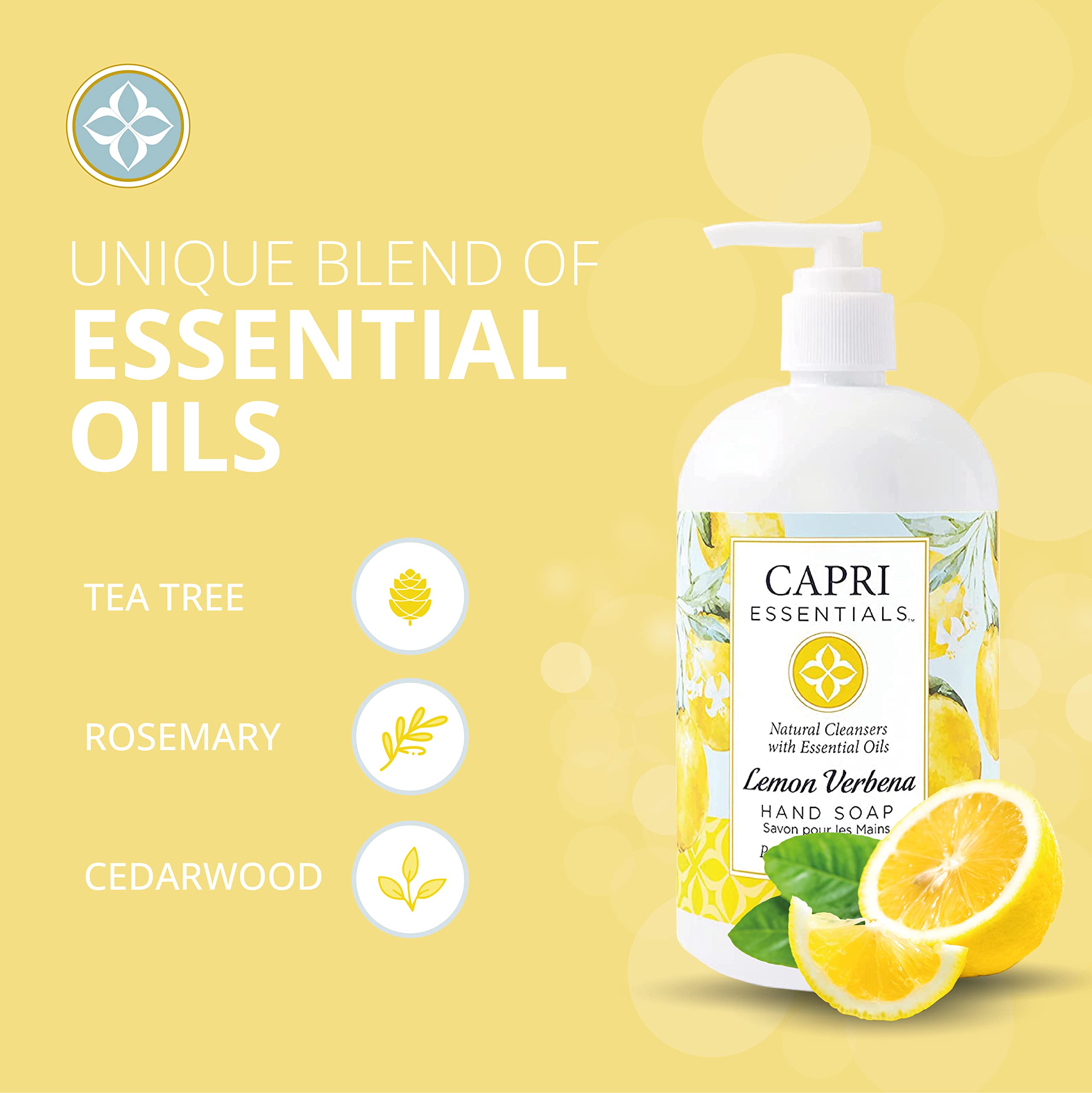 Capri Essentials Natural Hand Soap with Essential Oils - Lemon Verbena, 16 oz.