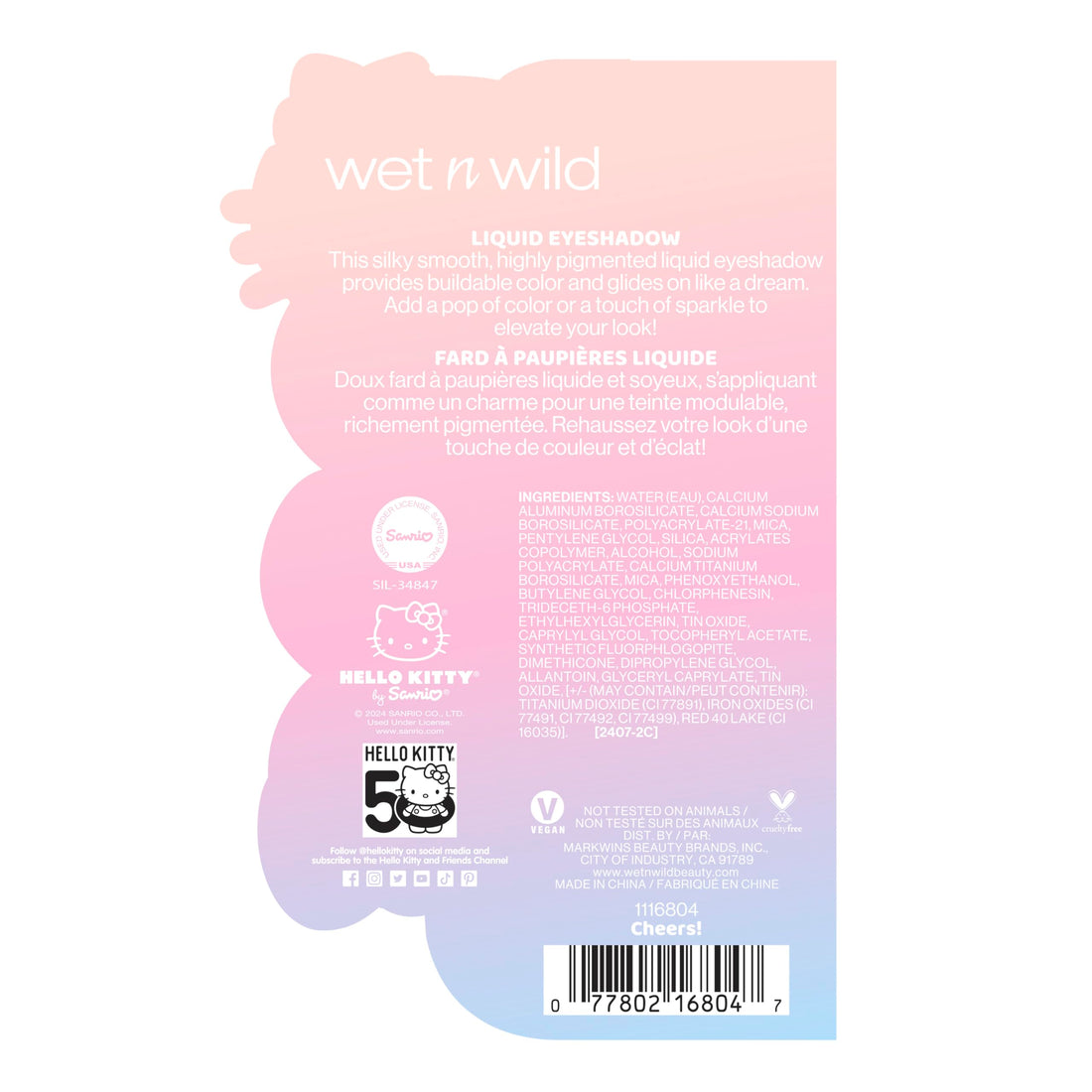 wet n wild Hello Kitty Liquid Eyeshadow, Smooth, Blendable, Shimmery Matte Bubblegum Pink Shade, Cruelty-Free & Vegan - Cheers!