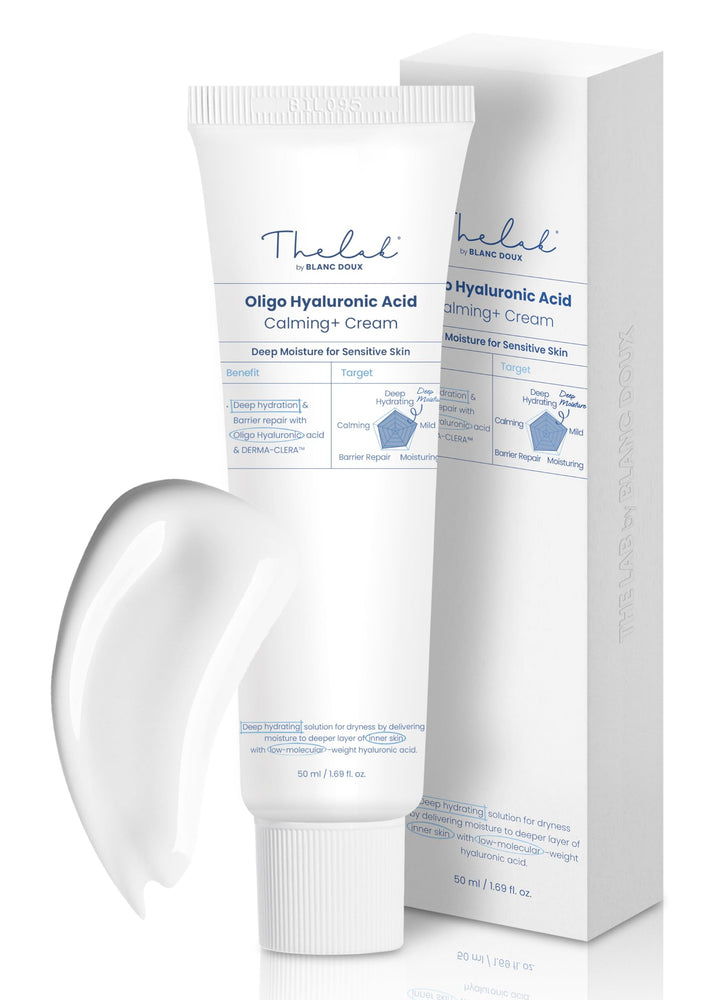 Blanc Doux Oligo Hyaluronic Acid Calming Cream 1.69 fl. oz. for Dry and Sensitive Skin Types | Low Molecular Mass Hyaluronic Acid 3,015ppm | Skin Soothing, Deep Hydrating