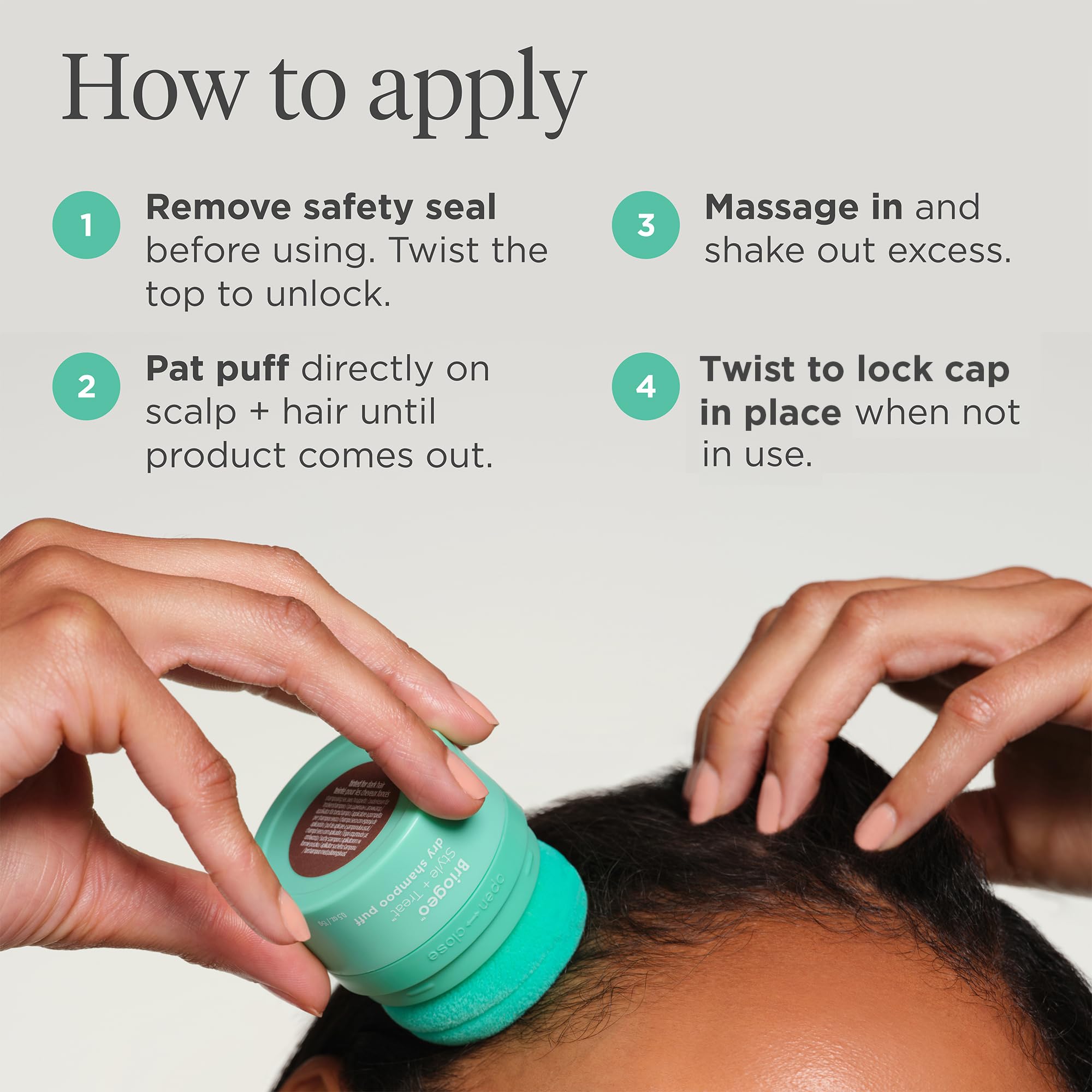 Briogeo Style & Treat Dry Shampoo Puff - Tinted for Dark Hair - Mattifying Dry Shampoo Powder - Non-Aerosol, Talc Free, Benzene Free - 0.5 oz/15 g