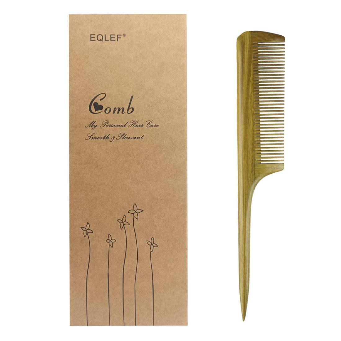 EQLEF Natual green sandalwood no static handmade comb