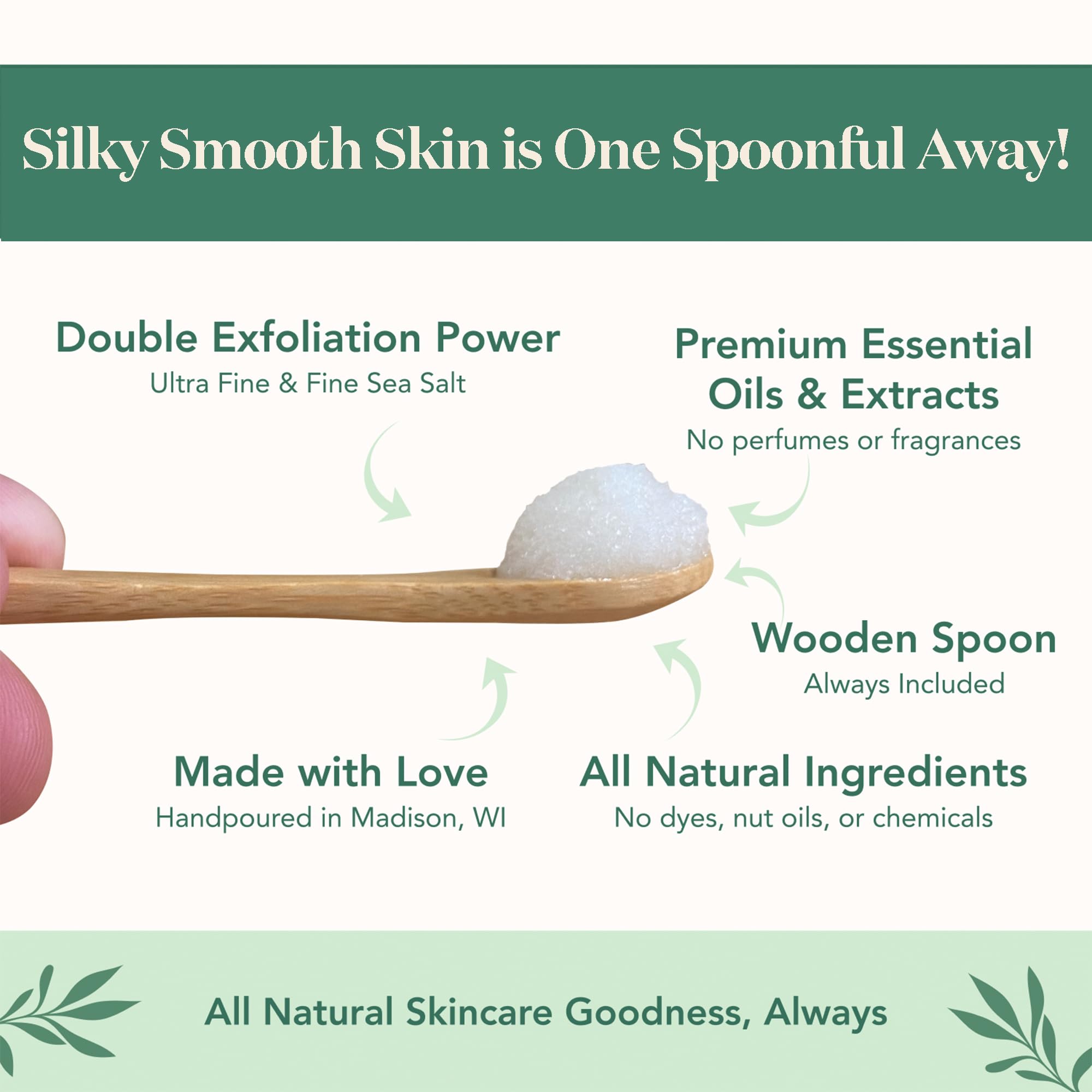 Bare Botanics Coconut Vanilla Body Scrub 24oz | Made in Madison, WI | All Natural Sea Salt Exfoliator w/ Skin Loving Moisturizers | Vegan & Cruelty Free | Gift Ready Packaging w/ a Cute Wooden Spoon