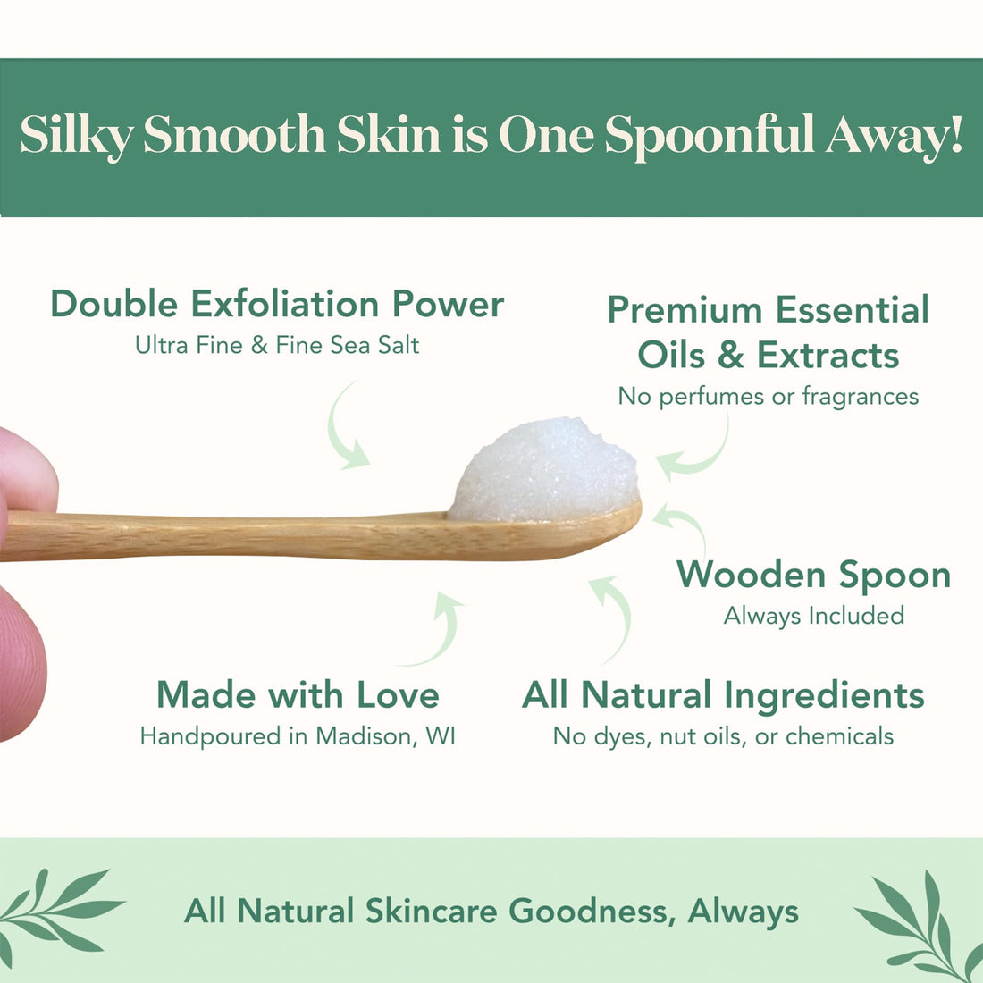 Bare Botanics Coconut Vanilla Body Scrub 24oz | Made in Madison, WI | All Natural Sea Salt Exfoliator w/ Skin Loving Moisturizers | Vegan & Cruelty Free | Gift Ready Packaging w/ a Cute Wooden Spoon