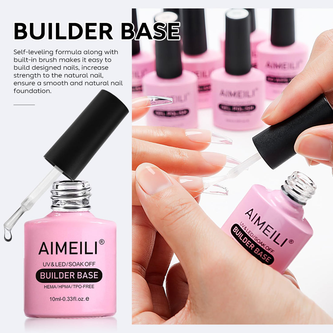 AIMEILI Builder Base Clear Sheer Color Gel, No Need Slip Solution Builder Extension, Soak Off Gel Nail Polish 6pcs X 10ml - Kit Set 36