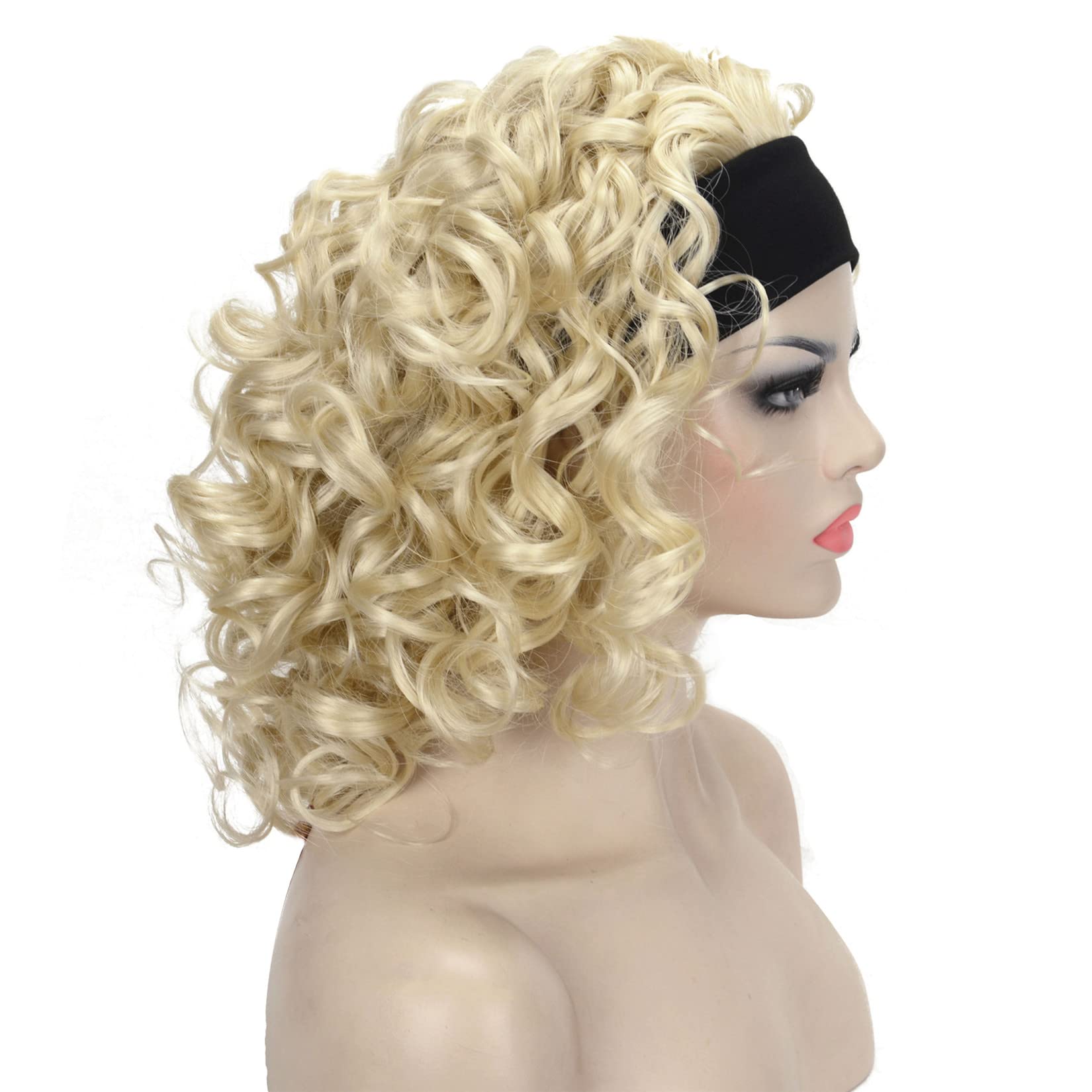 #613-Pale Blonde: Aimole Short Curly Wigs Women'S Wig 3/4 Half Head Wig With Black Headband #613 Pale Blonde