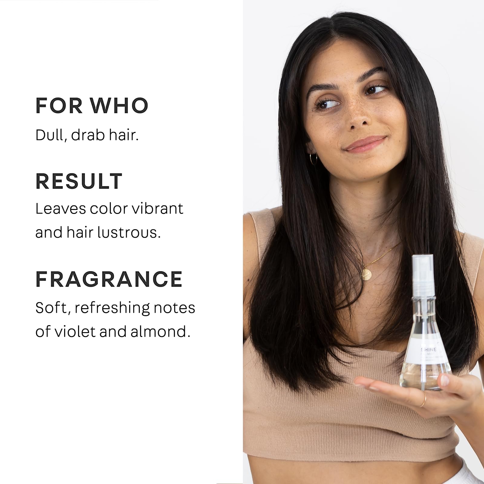 NatureLab. Tokyo Perfect Shine Oil Mist increases luminescence in dull, drab hair: Lightweight shine spray, cruelty free, heat and color protection- 4.0 fl oz.