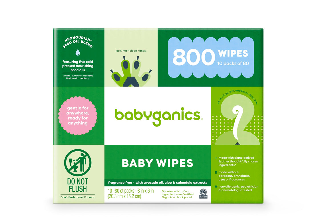 Babyganics Fragrance-Free Face Hand and Baby Wipes, 100 ct, (Pack of 8), Packaging May Vary