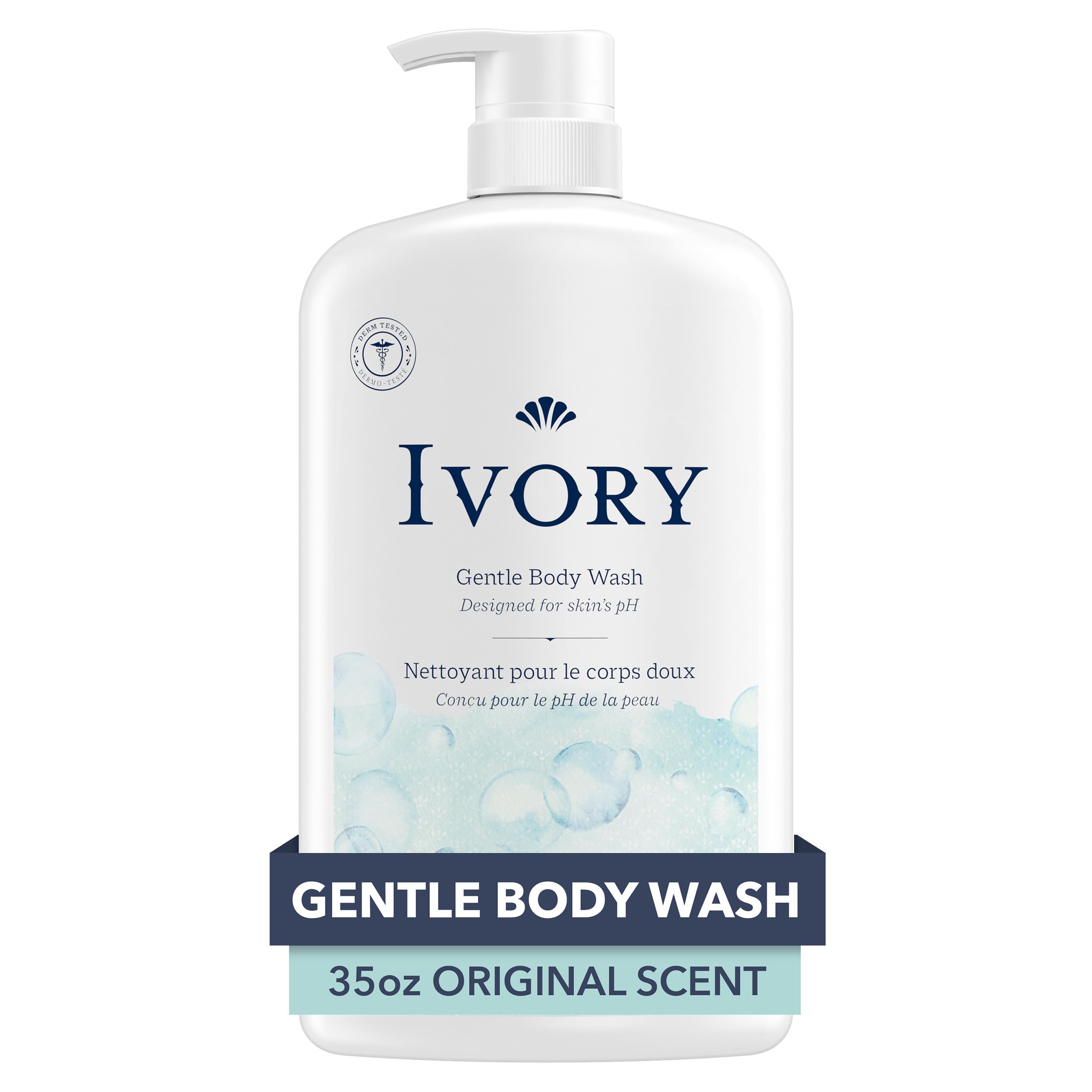 Ivory Body Wash, Designed for the Whole Family, Gentle Formula, Free of Dyes Heavy Perfumes Parabens Phthalates & Silicones, Original Scent, 35 oz