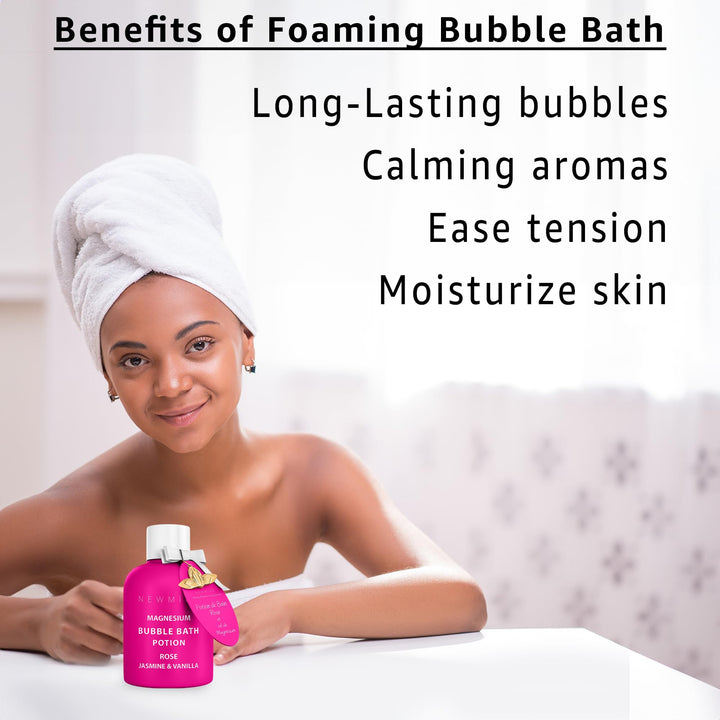 Magnesium Bubble Bath Rose Jasmine Vanilla Long Lasting Foam for Sore Muscles Epsom Salt Moisturizing Relaxing Stress Relief Spa Gift for Women