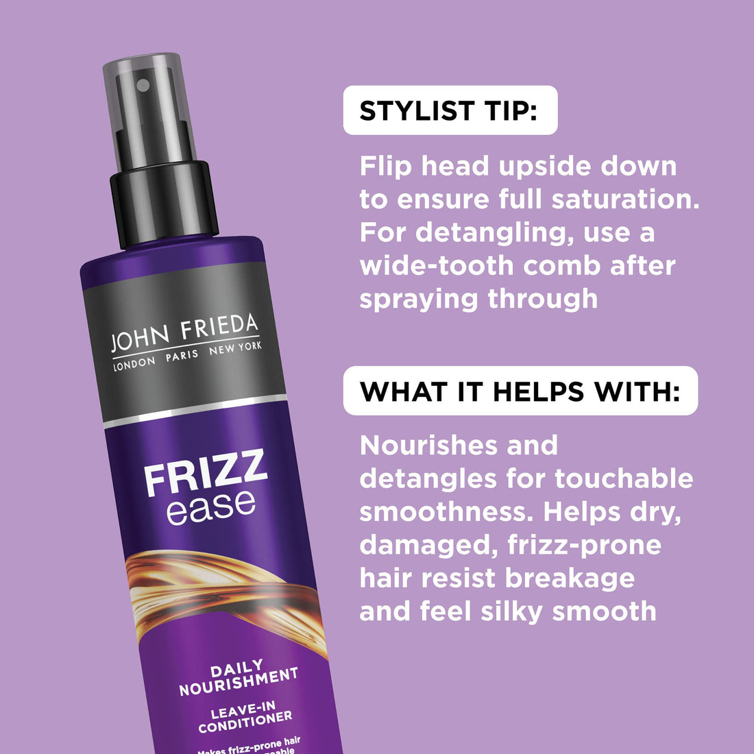 John Frieda Frizz Ease Daily Nourishment Leave-In Conditioner, Detangles Frizzy, Damaged Hair, Reduces Breakage, Protects Against Heat, with Vitamins A, C, E & Green Tea Extract, 8 Oz