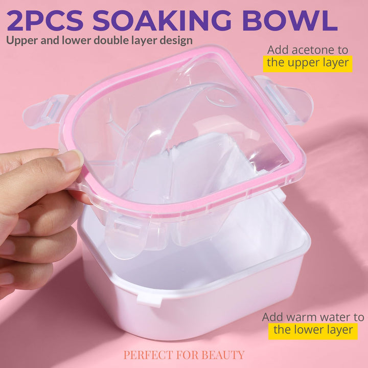 Teenitor 10Pcs Nail Soaking Bowl Kit 2 Soak Off Bowl Nail Soaking Bowl Acetone Proof Soak Off Gel Polish Remover Bowl, Manicure Bowl Cuticle Peeler Scraper Cuticle Oil Nail File and Buffer Nail Brush