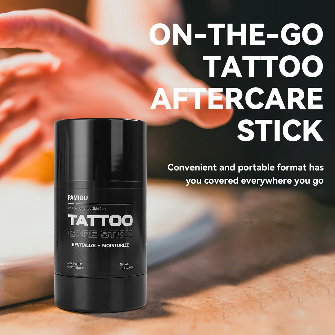 Pamiou Tattoo Aftercare Tattoo Butter Balm, On The Go Tattoo Care Stick, Portable Balm For Color Enhancement, Brightener & Moisturizer With Naturally Derived Ingredients - 2.11 oz