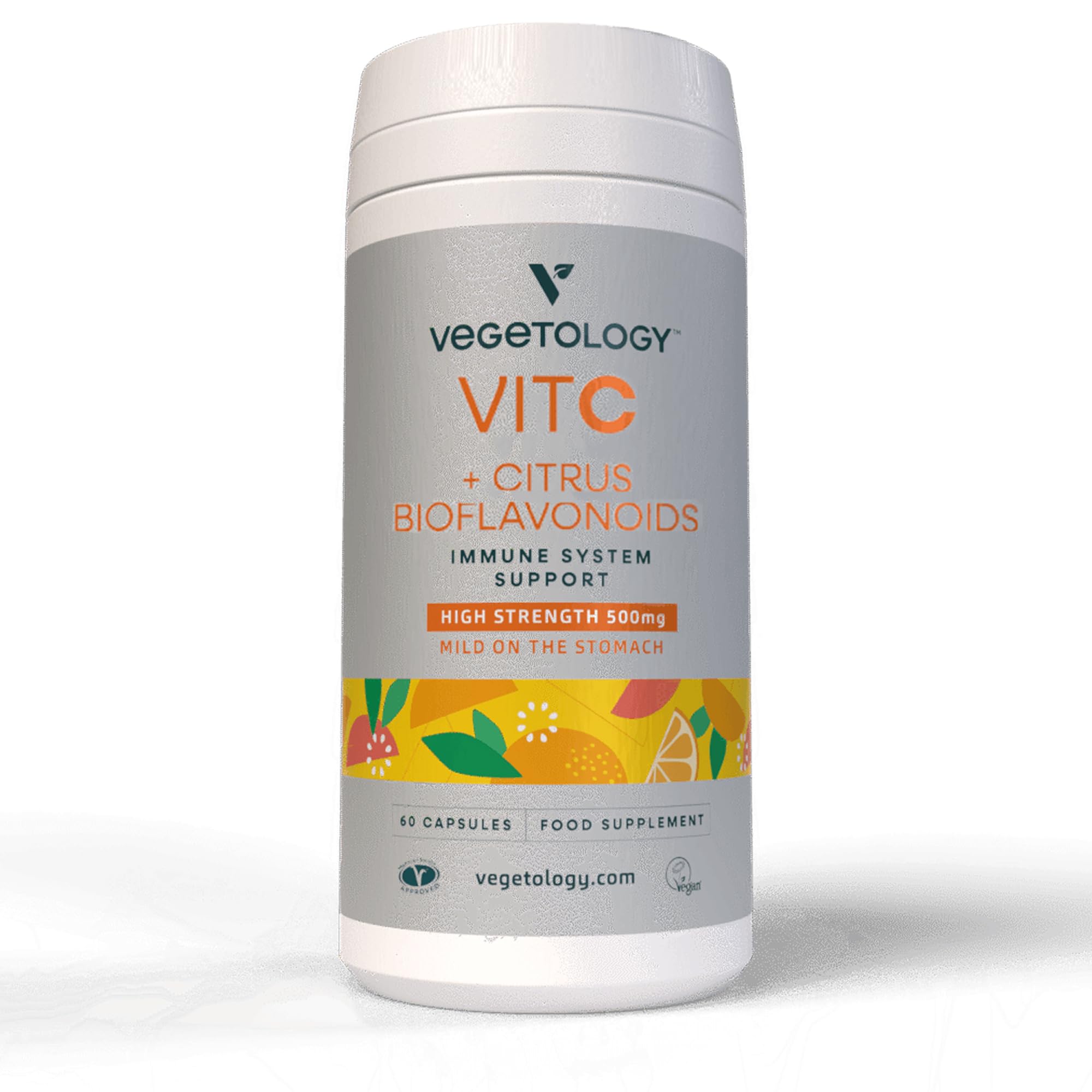 VEGETOLOGY Vegan Vitamin C Supplements — VIT C + Citrus Bioflavonoids — Vitamins and Health Supplements — Daily Supplements (60 Capsules) — Vitamin C 500mg Capsules — Antioxidants Supplement