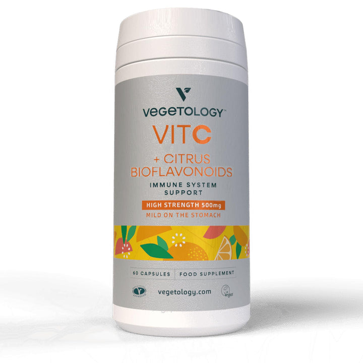 VEGETOLOGY Vegan Vitamin C Supplements — VIT C + Citrus Bioflavonoids — Vitamins and Health Supplements — Daily Supplements (60 Capsules) — Vitamin C 500mg Capsules — Antioxidants Supplement