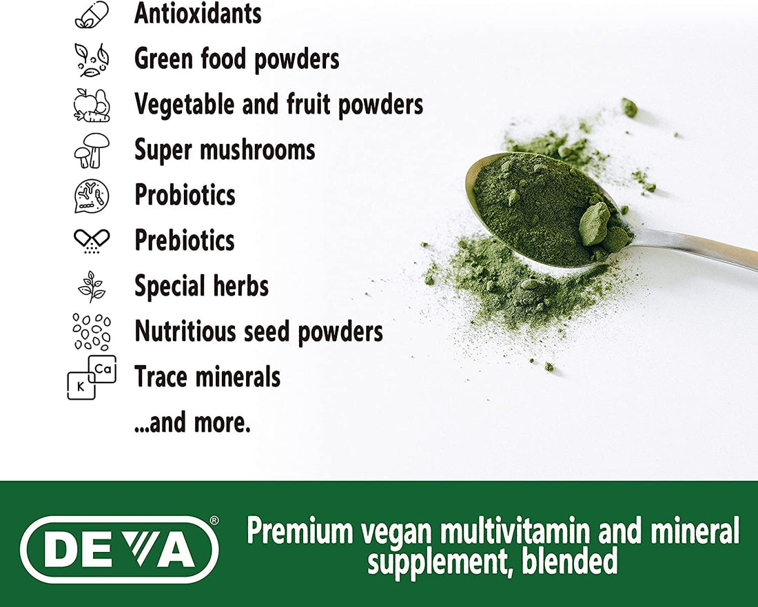 DEVA Tuba Prime Vegan Multivitamin High-Potency Vitamin and Mineral Dietary Supplement Antioxidants, Fruit and Vegetable Blend, Super Mushrooms, Probiotics, Prebiotics, Seeds, Herbs - 90 Tabs, 2-Pack