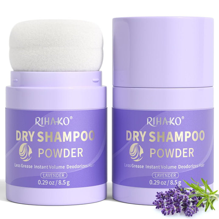 RIHAKO Dry Shampoo Powder for Women & Men | Volumizing| No White Cast| Paraben & Benzene Free, Non Aerosol | For All Hair Colors, Talc Free | Lavender Oil Scent |Travel Size Dry Shampoo 0.58Oz