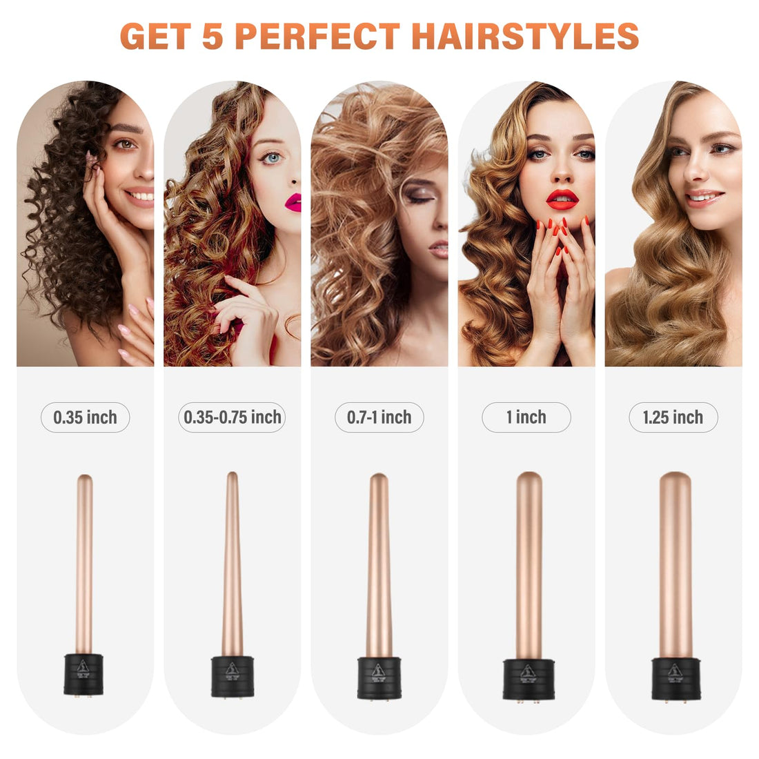 Curling Iron Set,Janelove Professional Curling Wand Set ,5 in 1 ( 0.25 to 1.25 Inch) ,Heating Up Hair Curler Interchangeable Barrels with Heat Resistant Glove&2 Hair Clips-Gold Pink