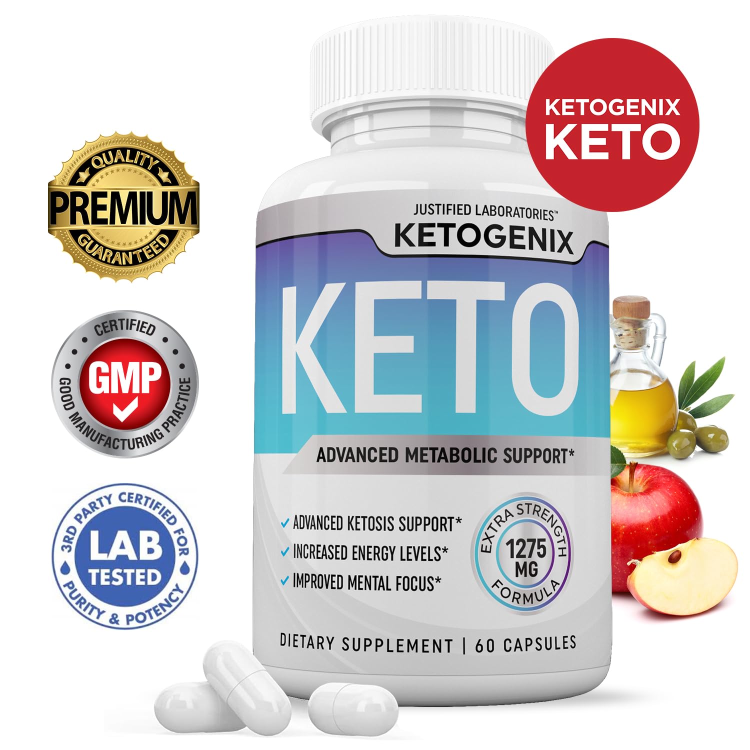 (2 Pack) Ketogenix Keto Pills 1275MG New & Improved Formula Contains Apple Cider Vinegar Extra Virgin Olive Oil Powder Green Tea Leaf 120 Capsules