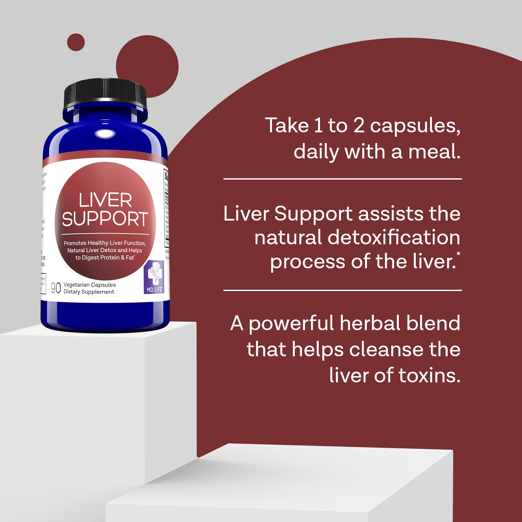 MD.LIFE Liver Support - Supplement with Artichoke, Dandelion, Milk Thistle & Proteolytic Enzymes 90 Count