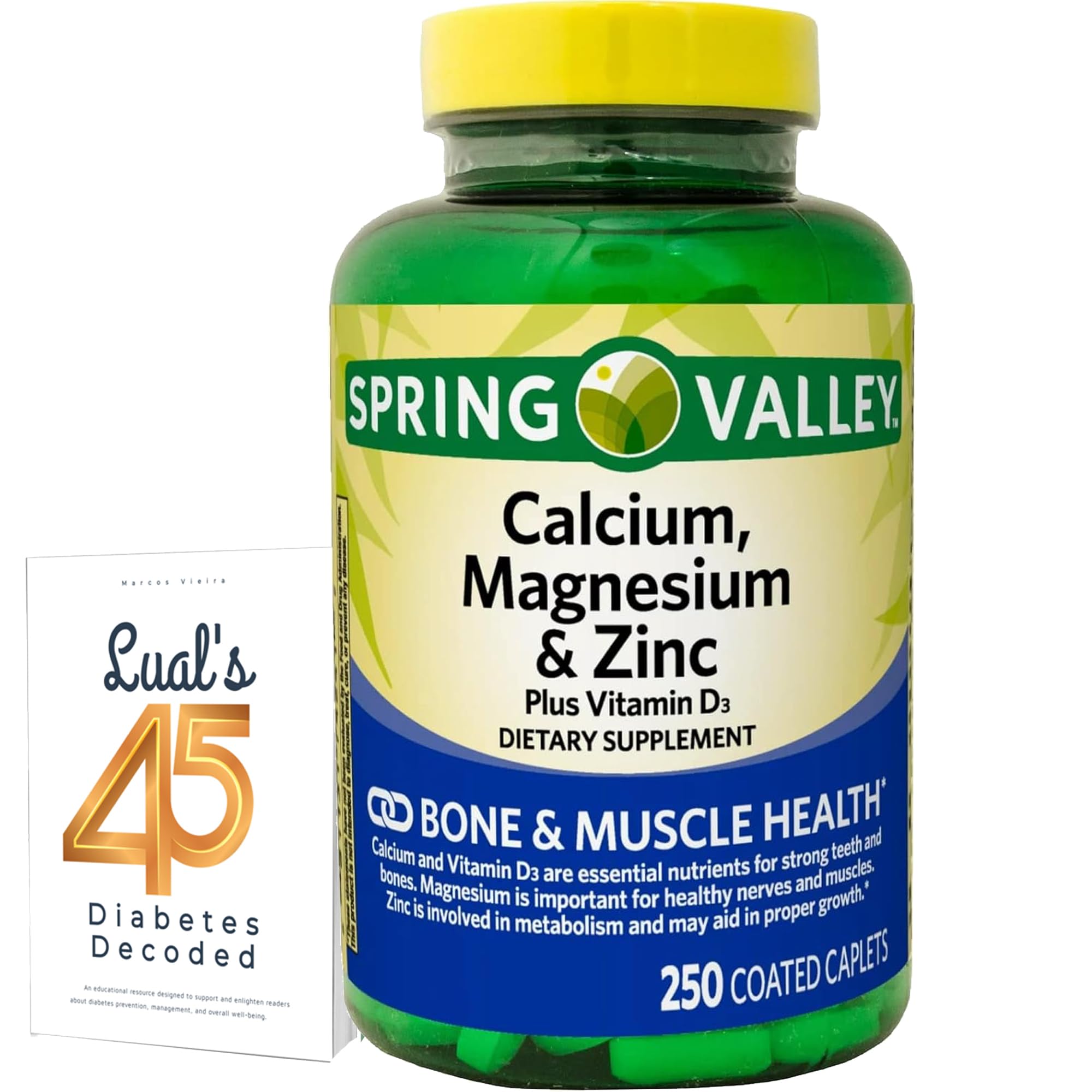Calcium, Magnesium, Zinc & Vitamin D3. Includes Luall Sticker + Spring Valley Calcium, Magnesium & Zinc Plus Vitamin D3 Caplets Dietary Supplement, 250 Count