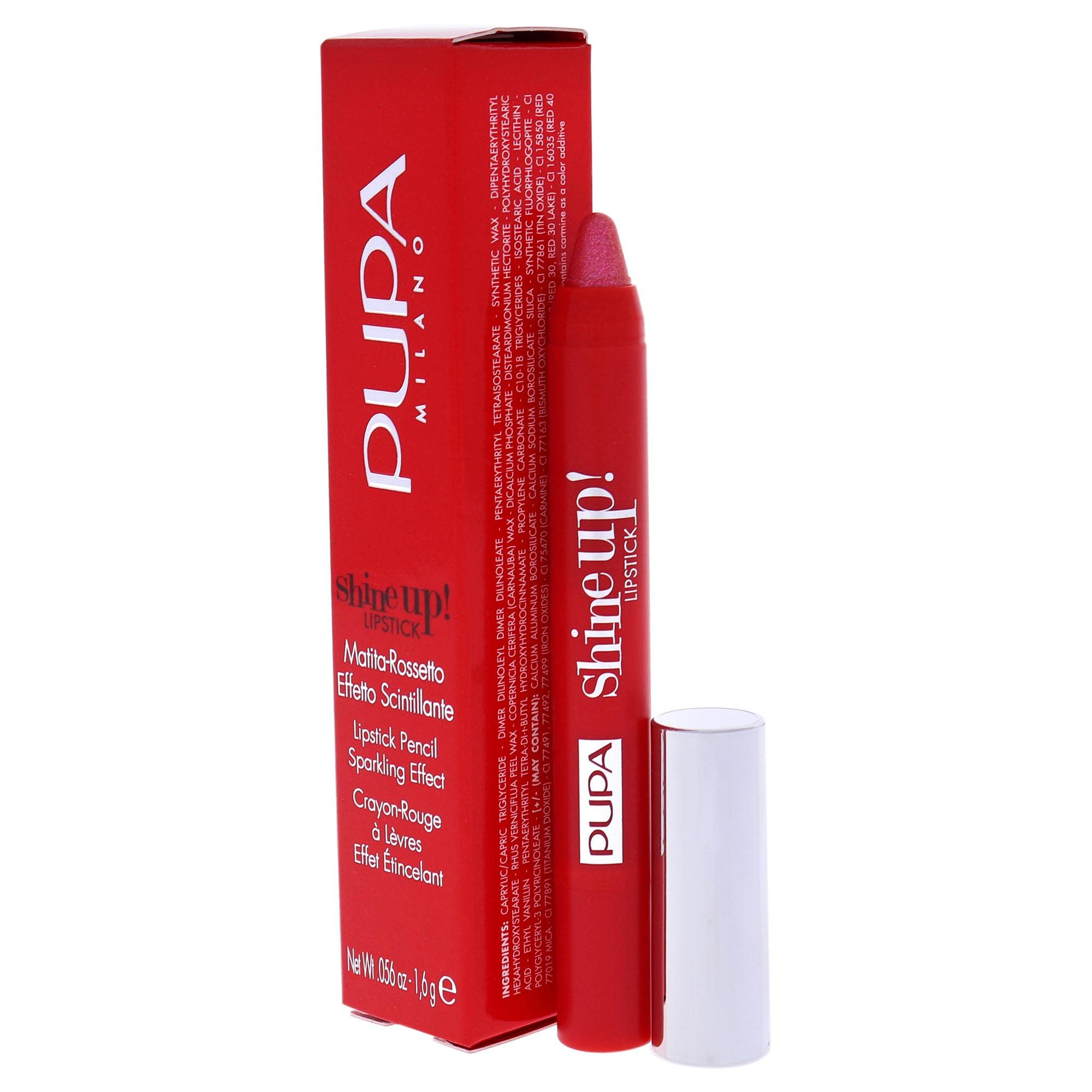 Pupa Milano Shine Up! Lipstick - Shimmering Effect Lipstick-Pencil - Subtle And Sensory Texture - Adheres Perfectly, Precisely and Flawlessly - 002 First Love - 0.056 Oz