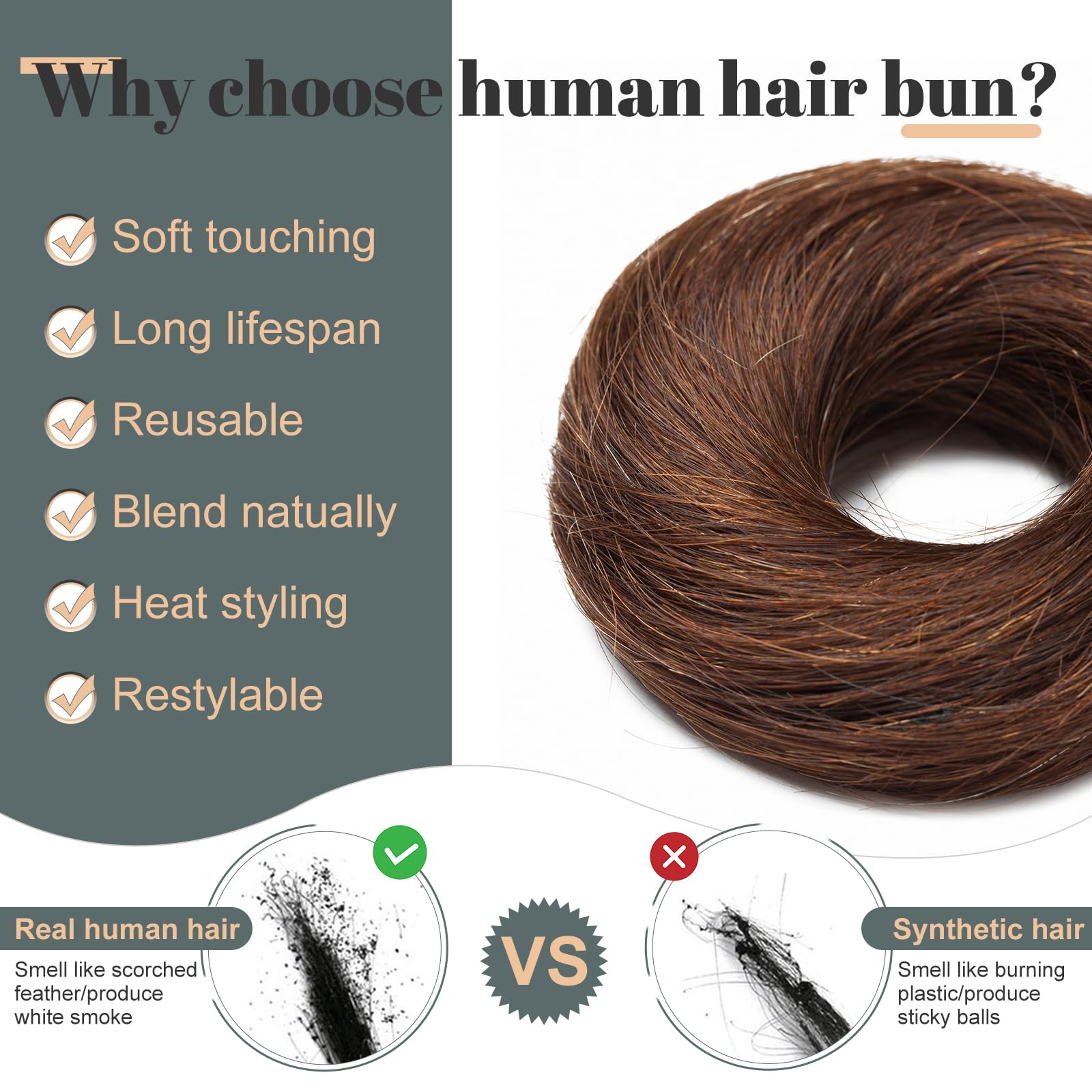 Real Hair Bun 100% Human Hair Up Do Messy Bun Hair Pieces Wavy Updo Remy Scrunchies Donot Elegant Chignons With Elastic Rubber Band Ponytail Scrunchy Hairpiece For Women 1PC 23g #04 Medium Brown