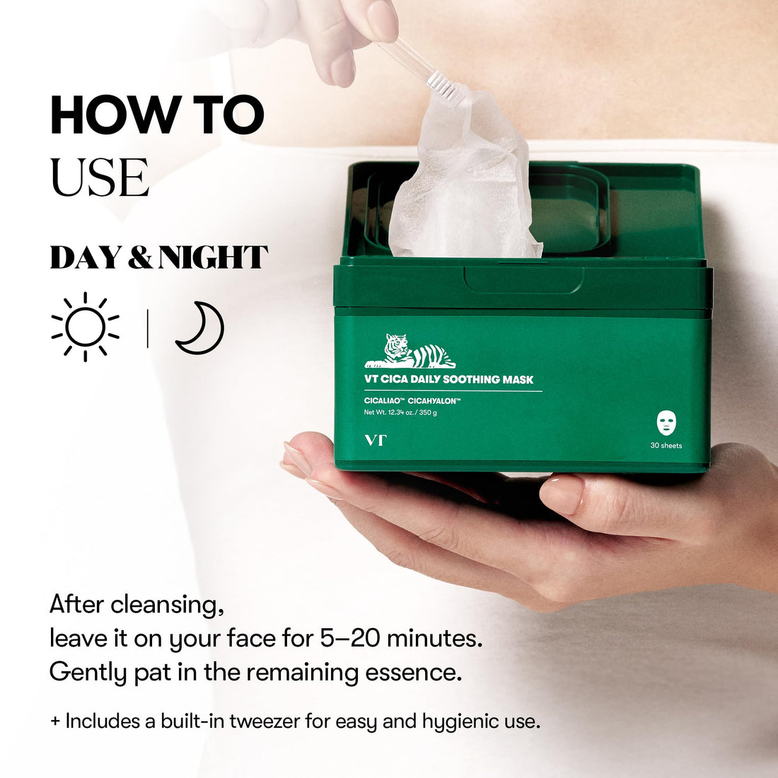 VT COSMETICS CICA Daily Soothing Mask 30 Sheets, Centella Asiatica & Hyaluronic Acid for Moisturizing & Hydrating, Instant Calm & Glow, Skin Softening Facial Mask, Korean Face Mask