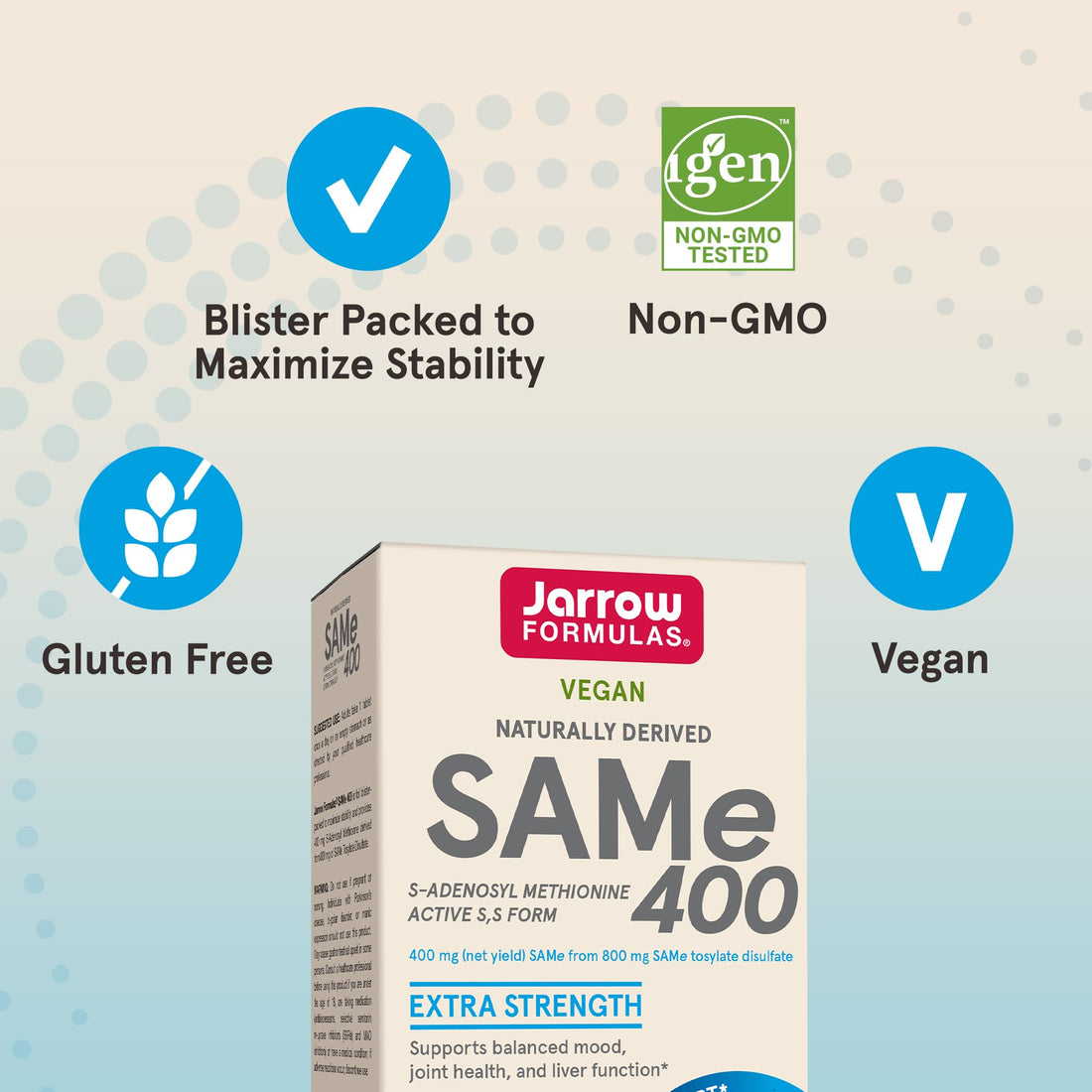 Jarrow Formulas Same 400 mg, Supports Joint Health, Liver Function, Brain Metabolism, 60 Tablets, Up to a 60 Day Supply,Pack of 12