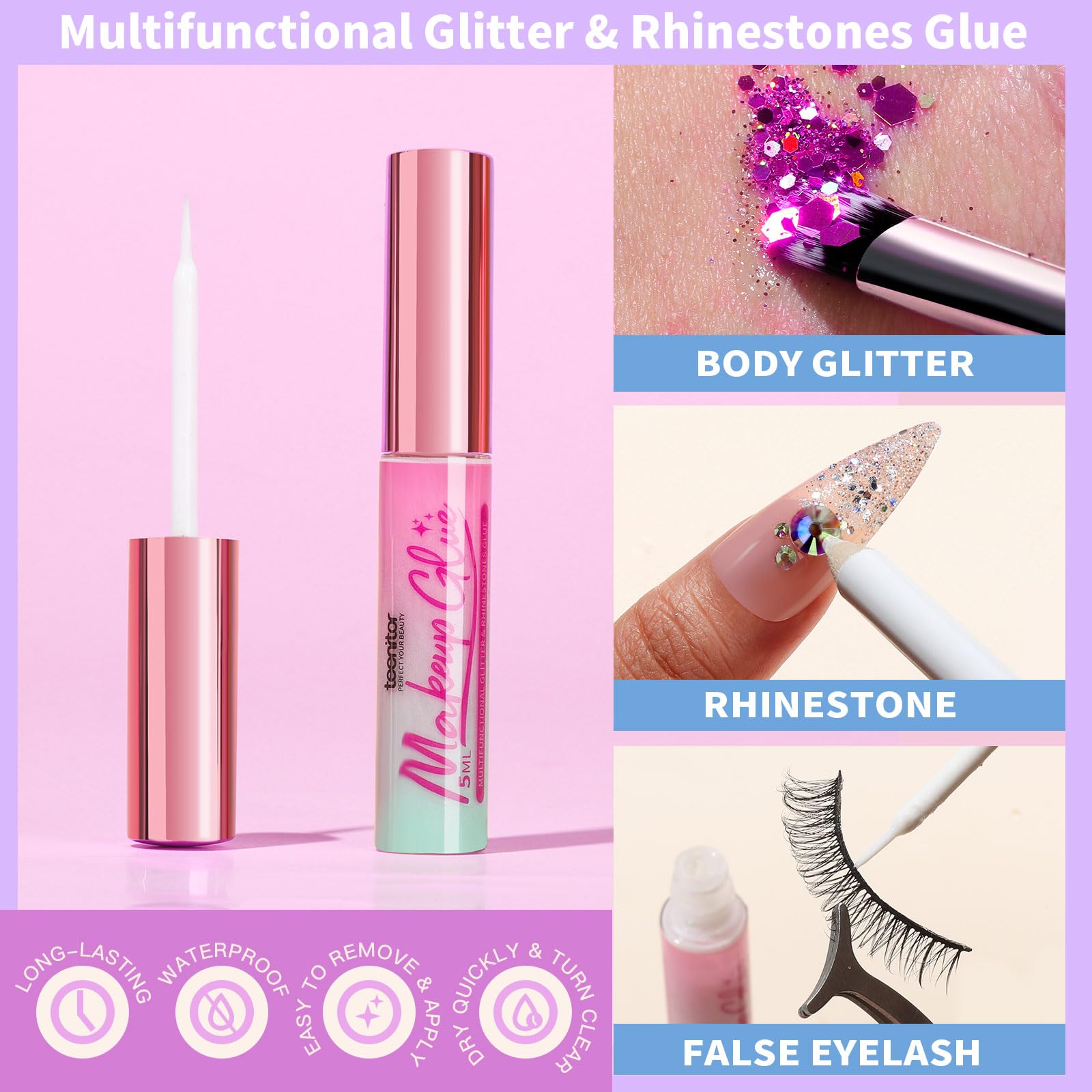 Teenitor Face Glitter with Face Gems Face Glue for Women, Face Pearls & Body Glitter Set for Makeup, Hair Glitter Face Jewels with Wax Pencil, Red Glitter Sparkles Rhinestones for Face