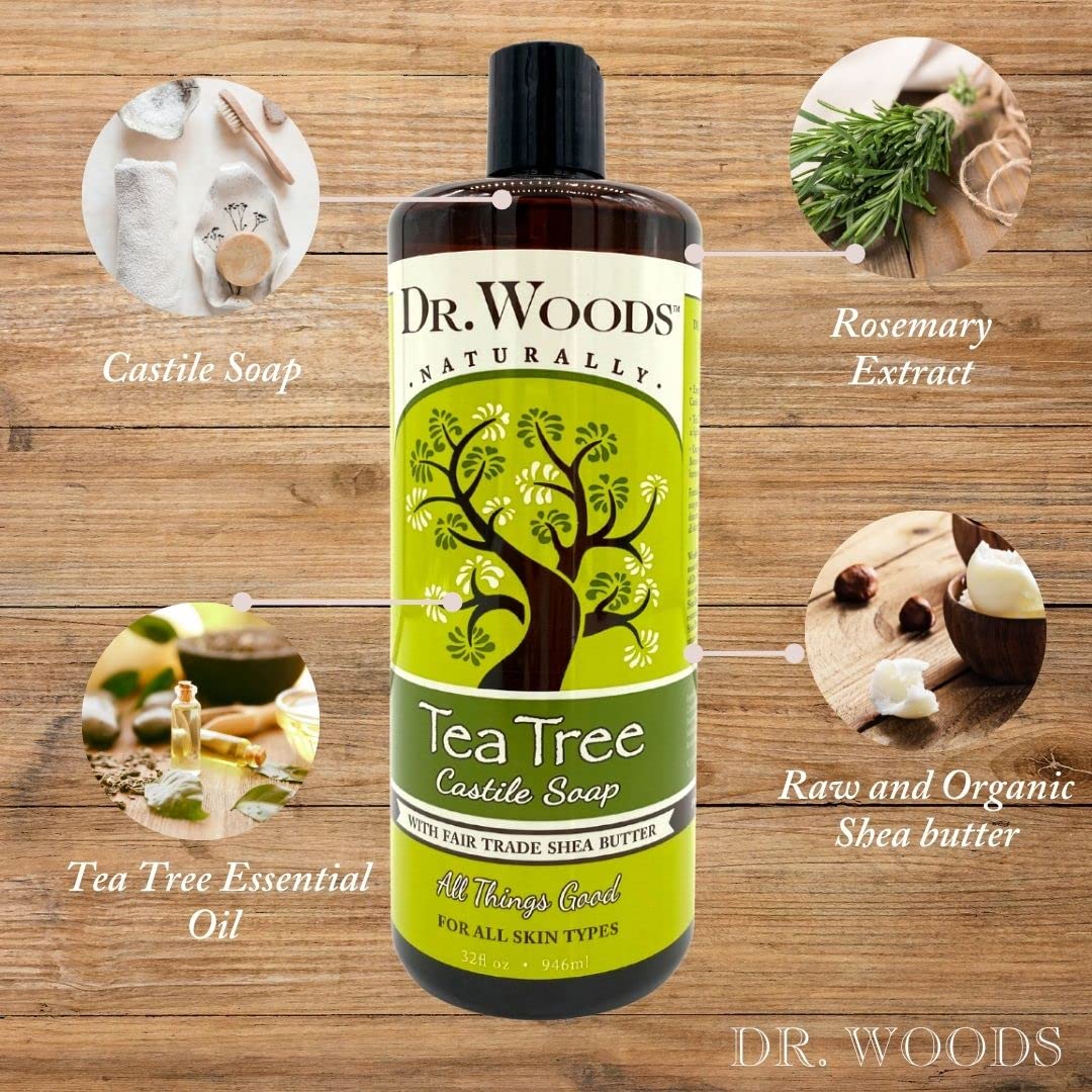 Dr. Woods Pure Tea Tree Liquid Castile Soap with Organic Shea Butter, 32 Ounce (Pack of 2)