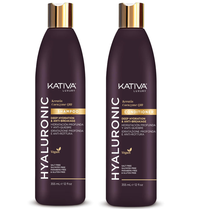 Hyaluronic Q10 Shampoo and Conditioner Pack set of 2. Vegan Deep Hydration & Anti-Breakage without Sulfated and Parabes Free.