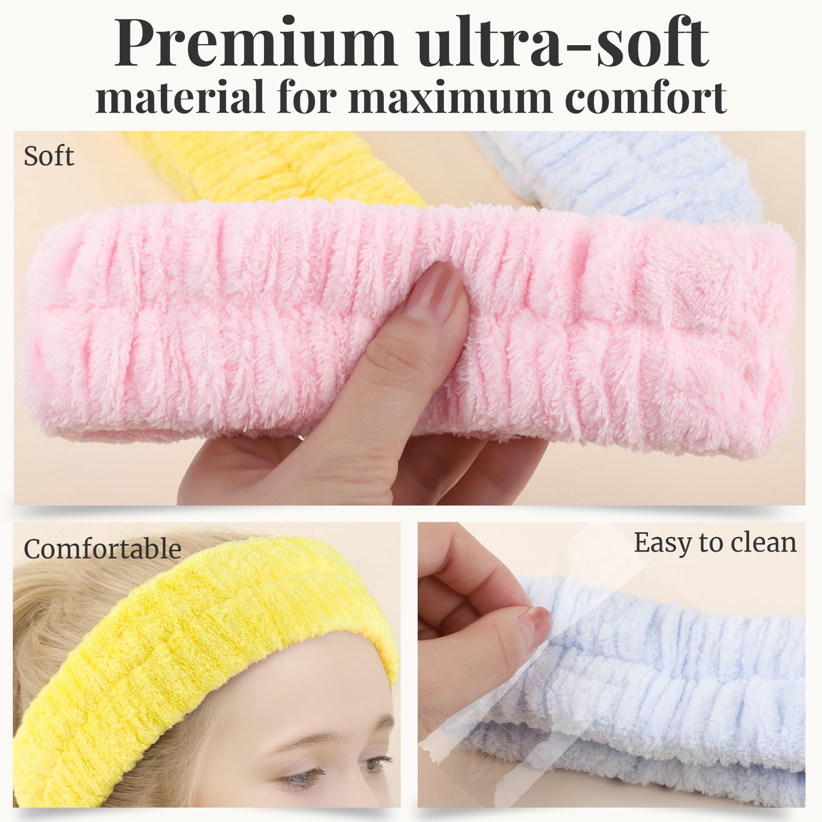 Teenitor Spa Headband, Fluffy Facial 3 Pieces Makeup Headband for Washing Face, Skin Care