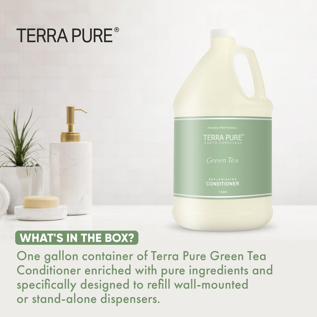 Terra Pure Green Tea Hotel Conditioner | 1 Gallon | for Hospitality & Vacation Rentals to Refill Dispensers | (Single Gallon)