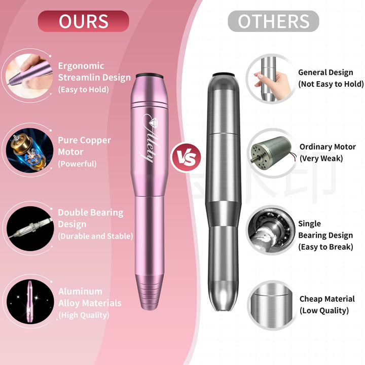 Alety Electric Nail Drill Kit, Portable File for Acrylic Gel Nails, Professional Machine Efile Manicure Pedicure Tools with Iridescent Bits Home Salon Use, Pink