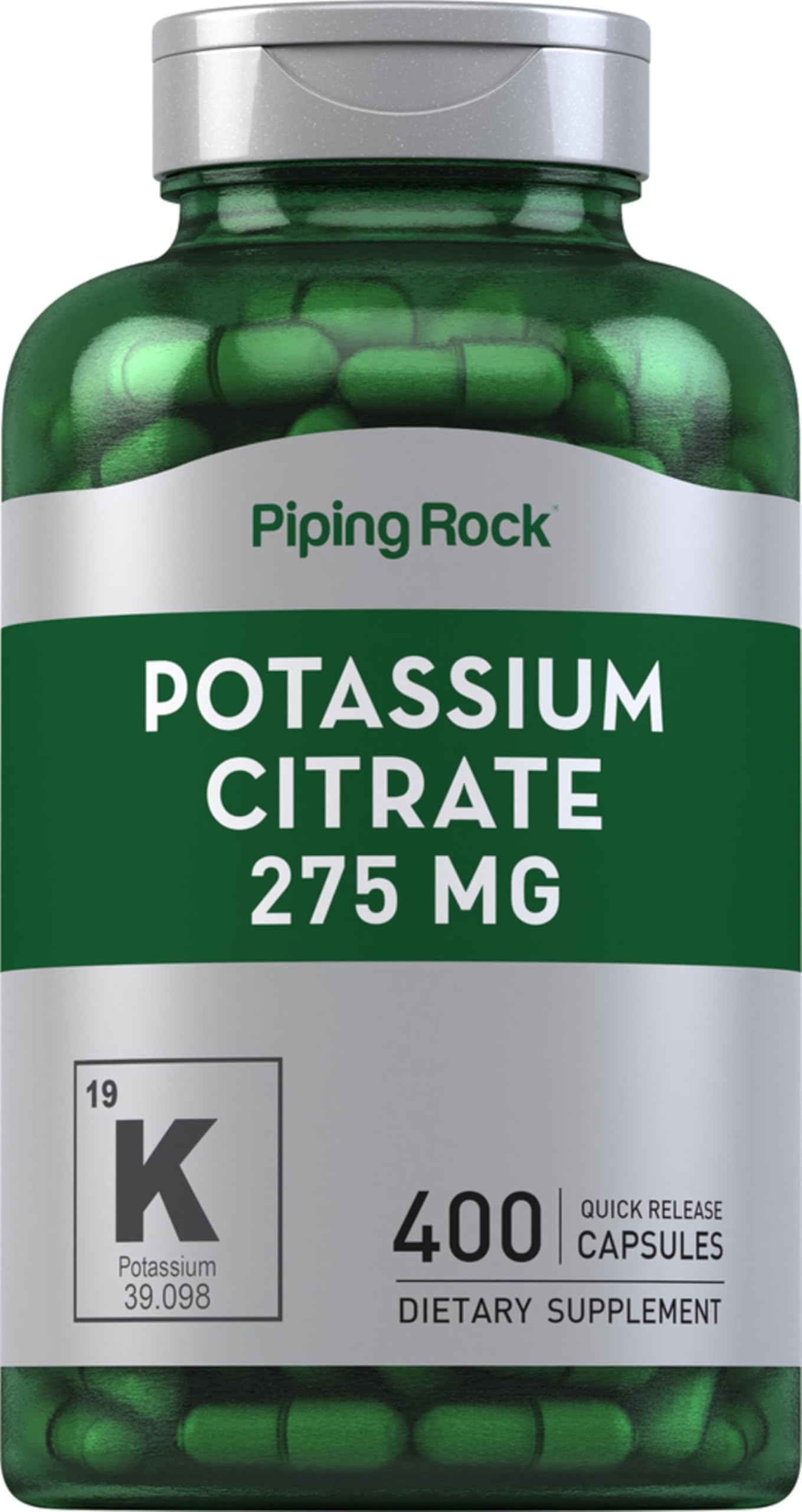 Piping Rock Potassium Citrate Supplement | 275 mg | 400 Capsules | Non-GMO, Gluten Free
