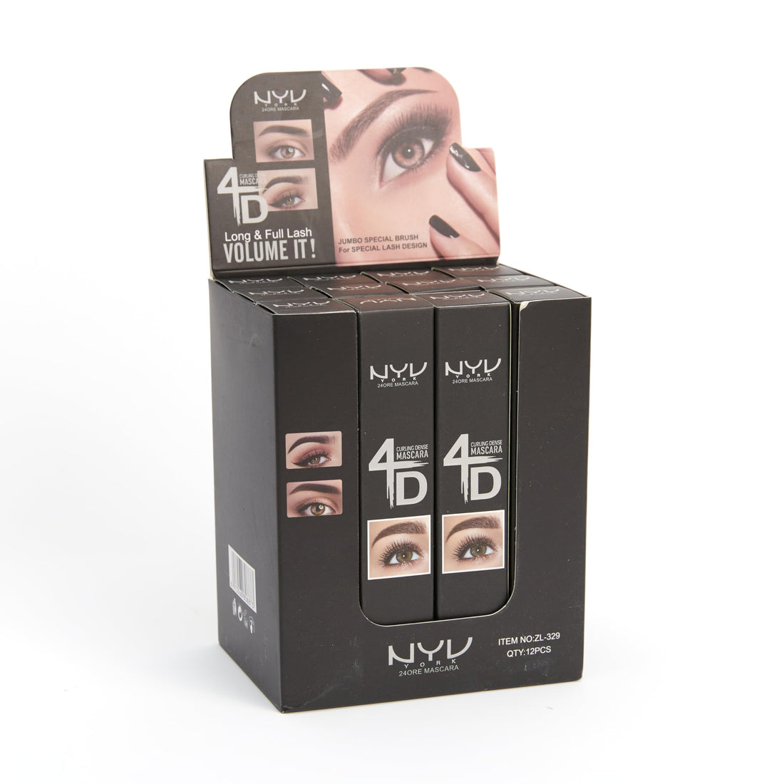 4D Mascara for Eyes & Eyebrows – Water Resistant Volumizing, Smudge-Proof Formula with Jumbo Special Brush - Long-Lasting Lash Fixation, Peptide Care, Hypoallergenic, Washable, Safe for Sensitive Skin