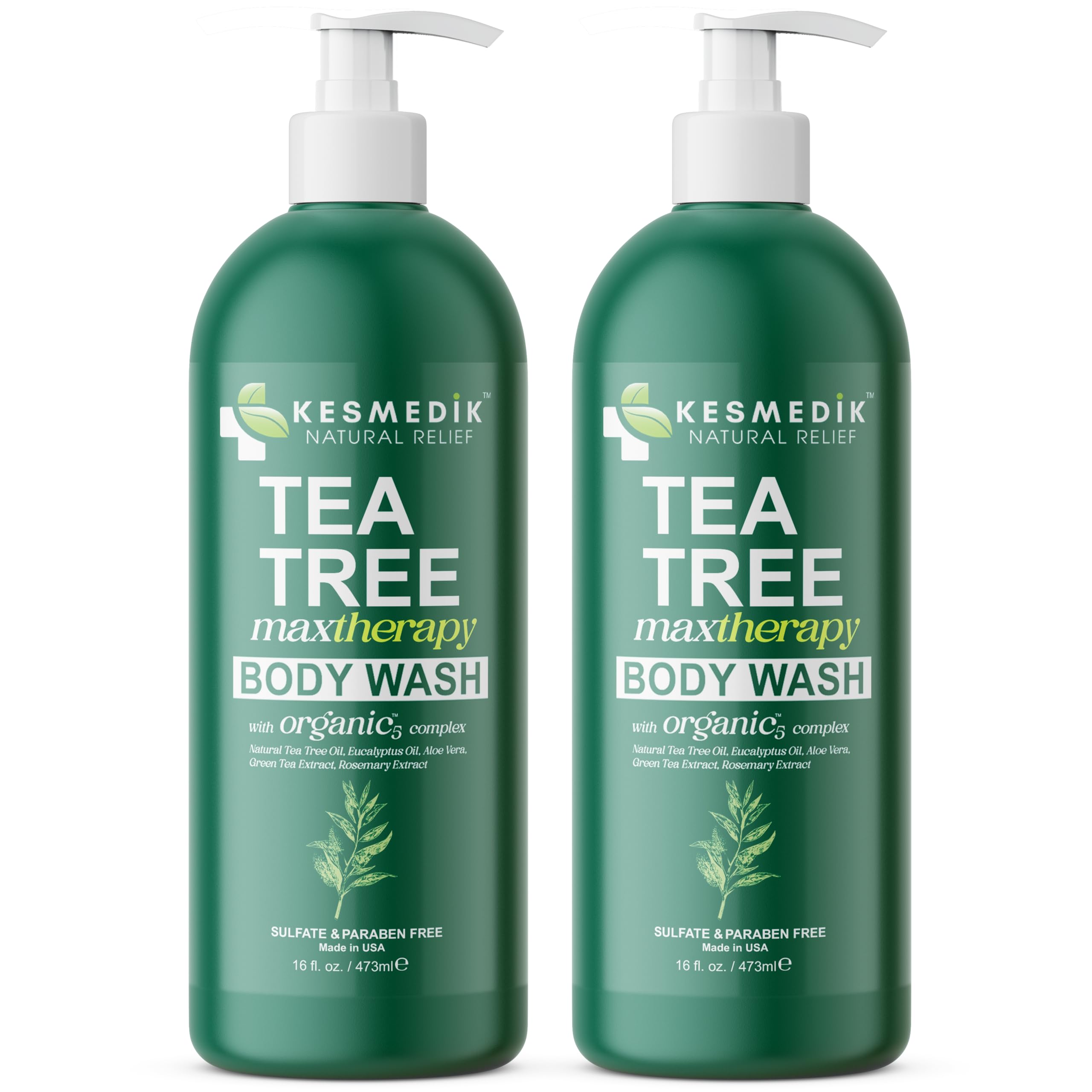 KESMEDIK Tea Tree Oil Body Wash MaxTherapy | Antibacterial & Antifungal Defense for Athlete’s Foot, Ringworm, Body Odors & Acne, Soothing Relief for Sensitive, Dry, Itchy Skin (16 fl oz, 2-Pack)
