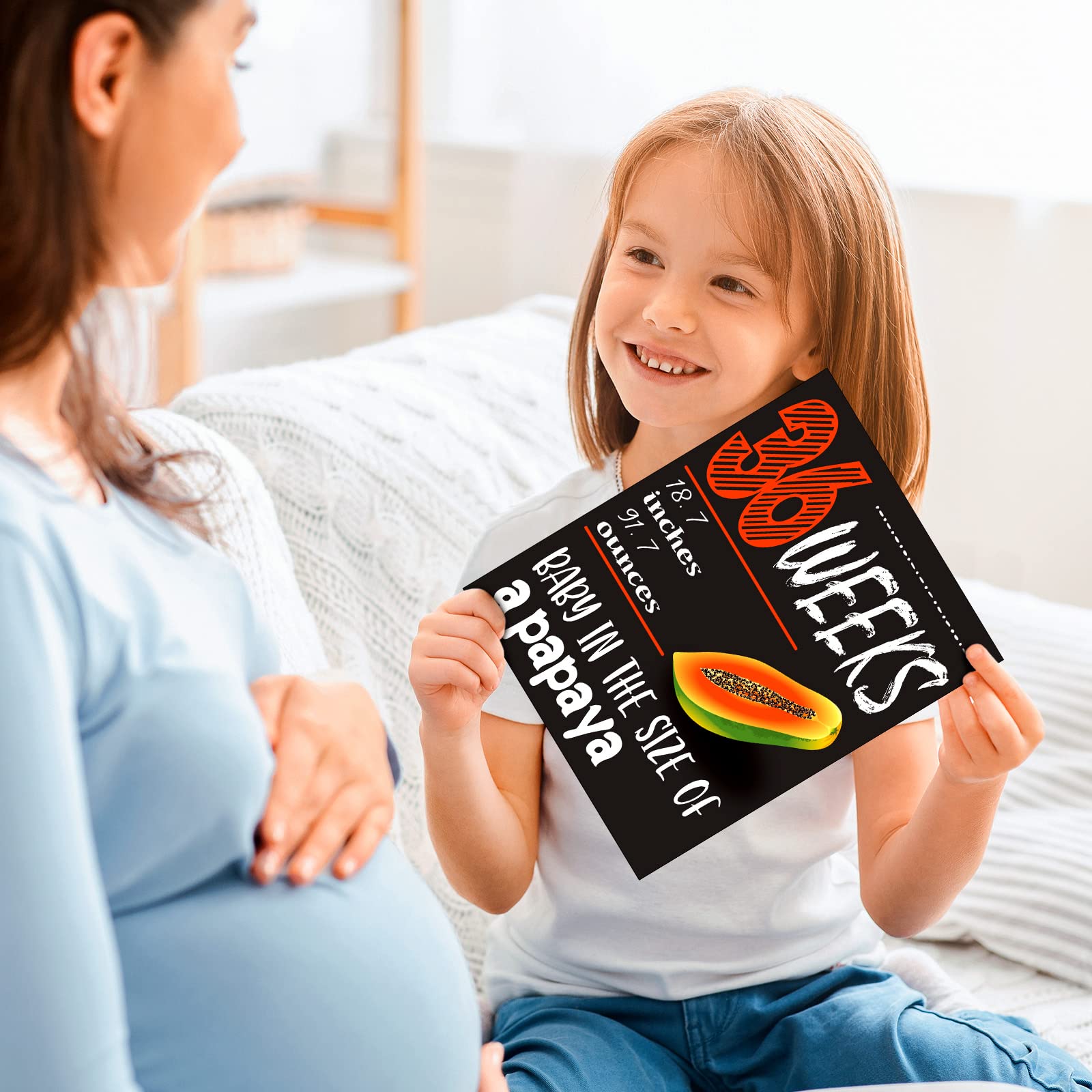 Geyee Pregnancy Sign 5 to 40 Weeks Weekly Milestone Belly Bump Tracker Pregnancy Milestone Cards Countdown Chalkboard Calendar Card Weekly Baby Size Photo Prop Gift for Pregnant Women Mom